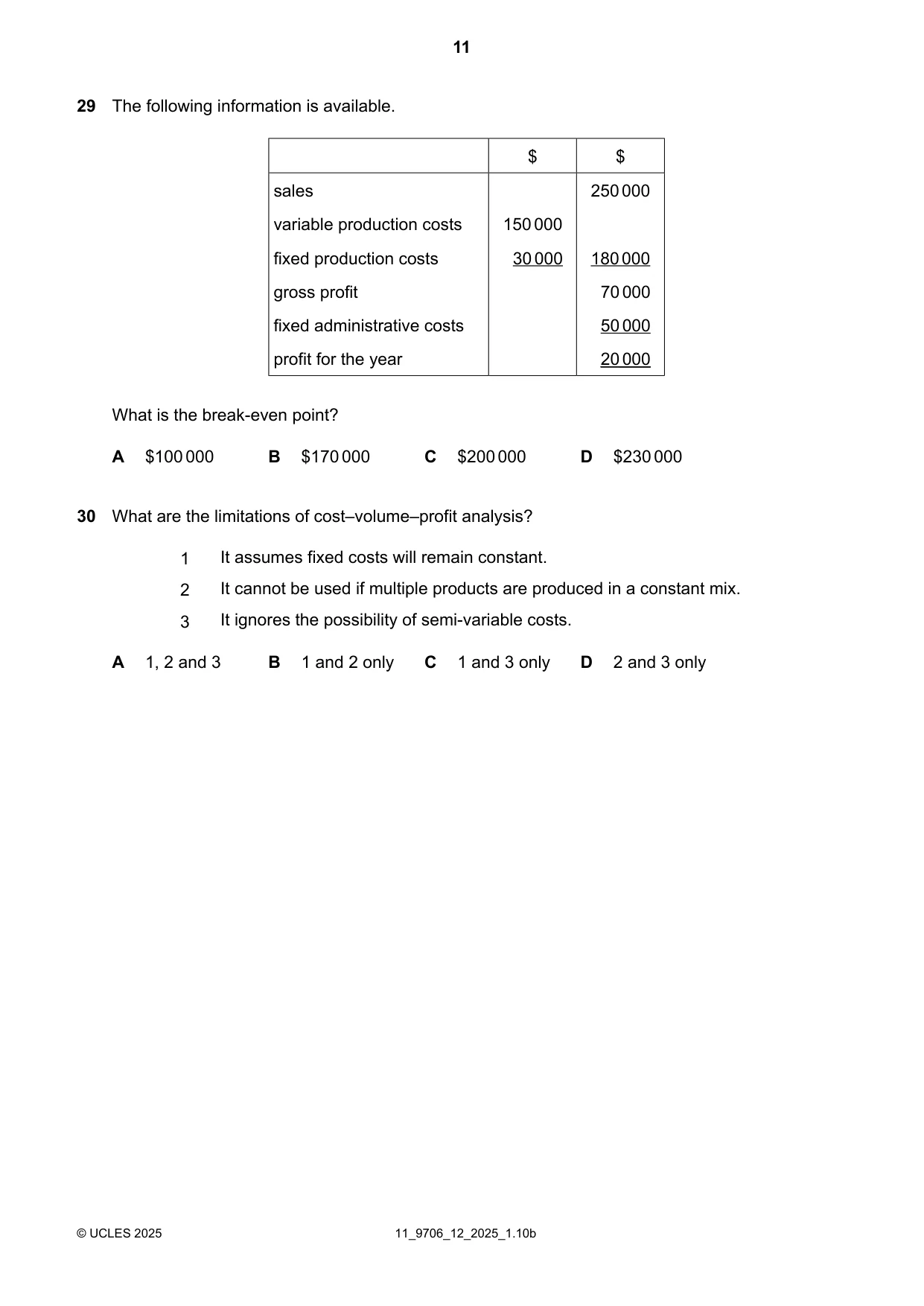 Cambridge A Level Accounting 9706 2025 Oct/Nov Paper 1 · Variant 2 question paper, page 11 of 12
