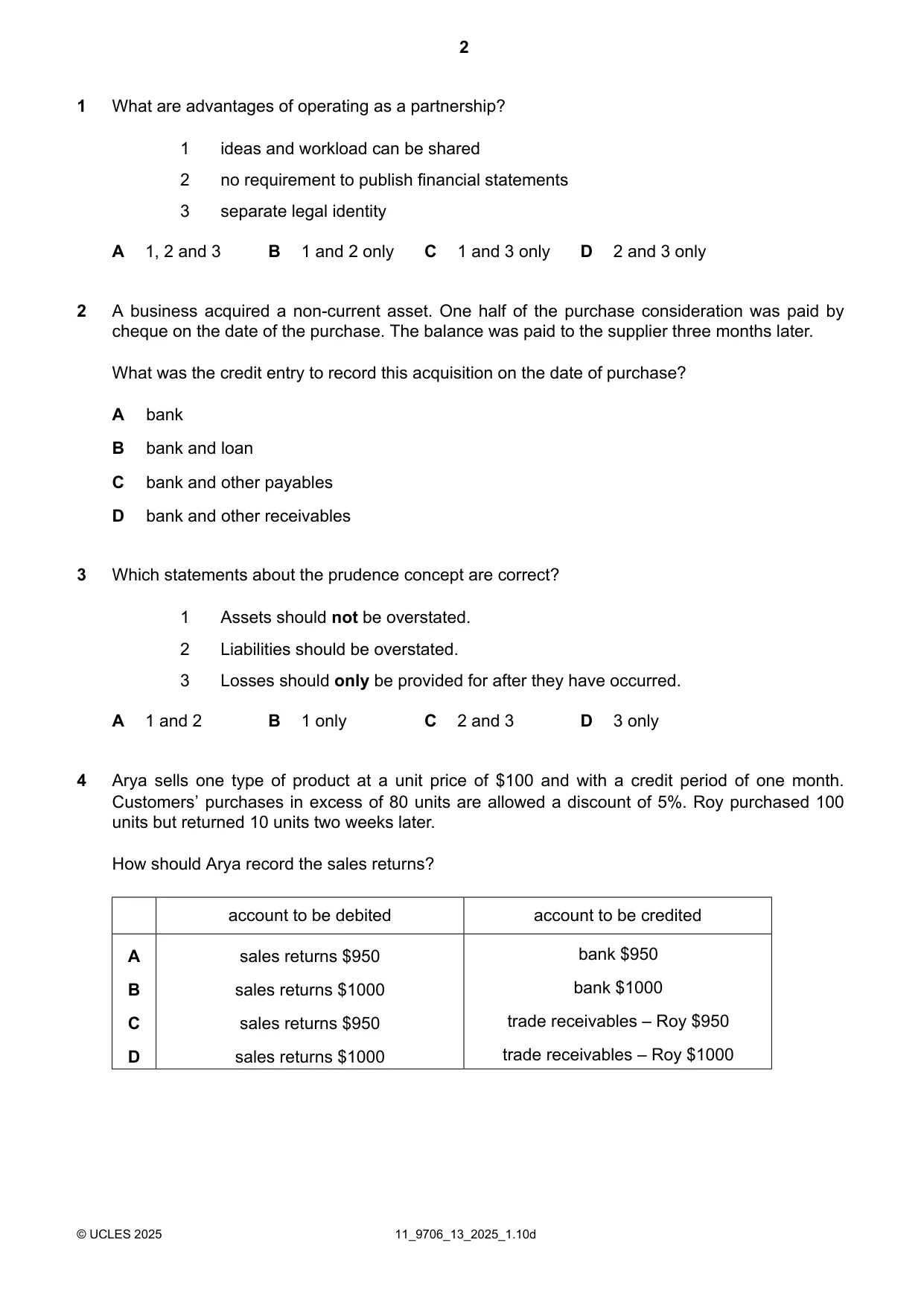 Cambridge A Level Accounting 9706 2025 Oct/Nov Paper 1 · Variant 3 question paper, page 2 of 12