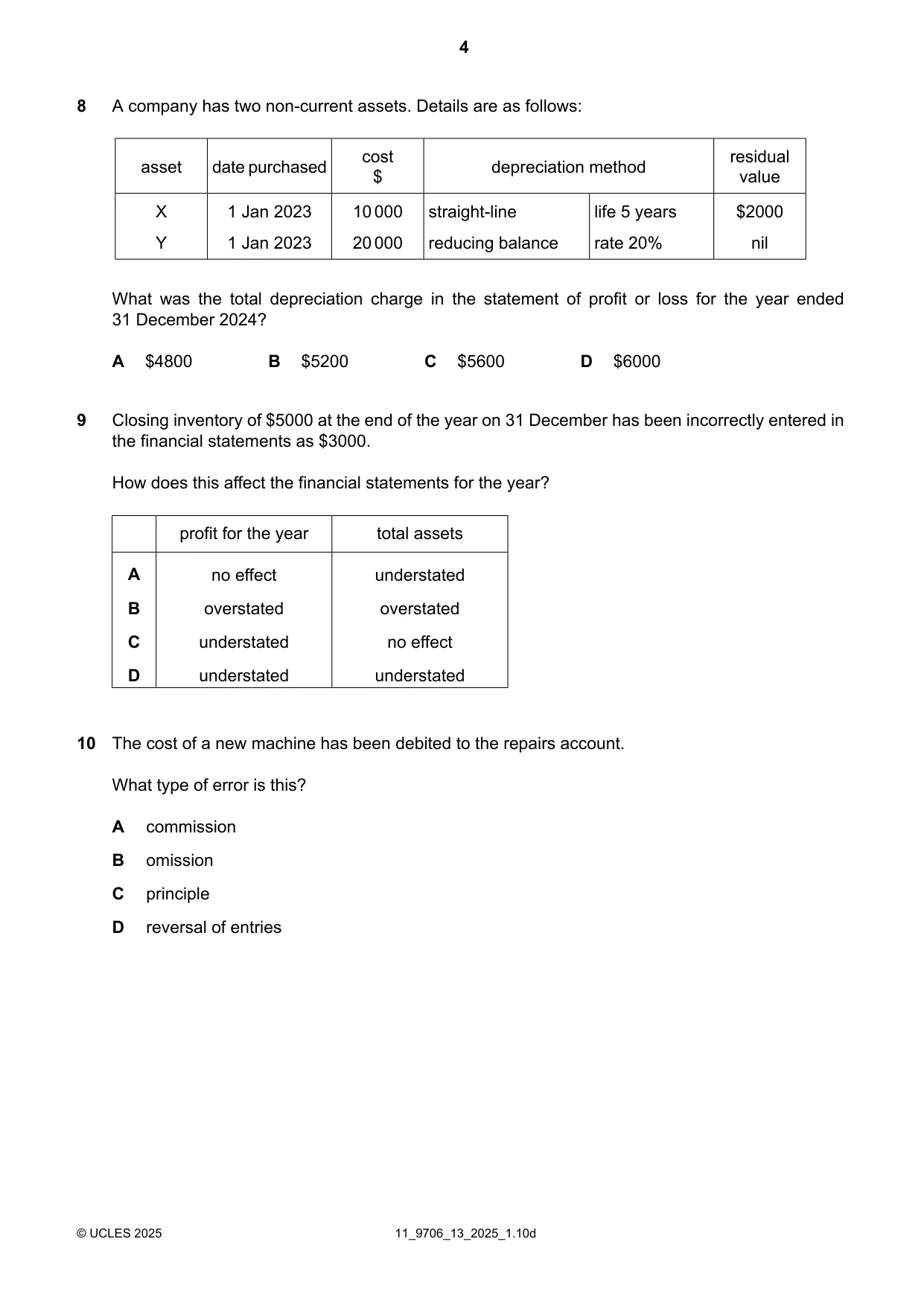 Cambridge A Level Accounting 9706 2025 Oct/Nov Paper 1 · Variant 3 question paper, page 4 of 12