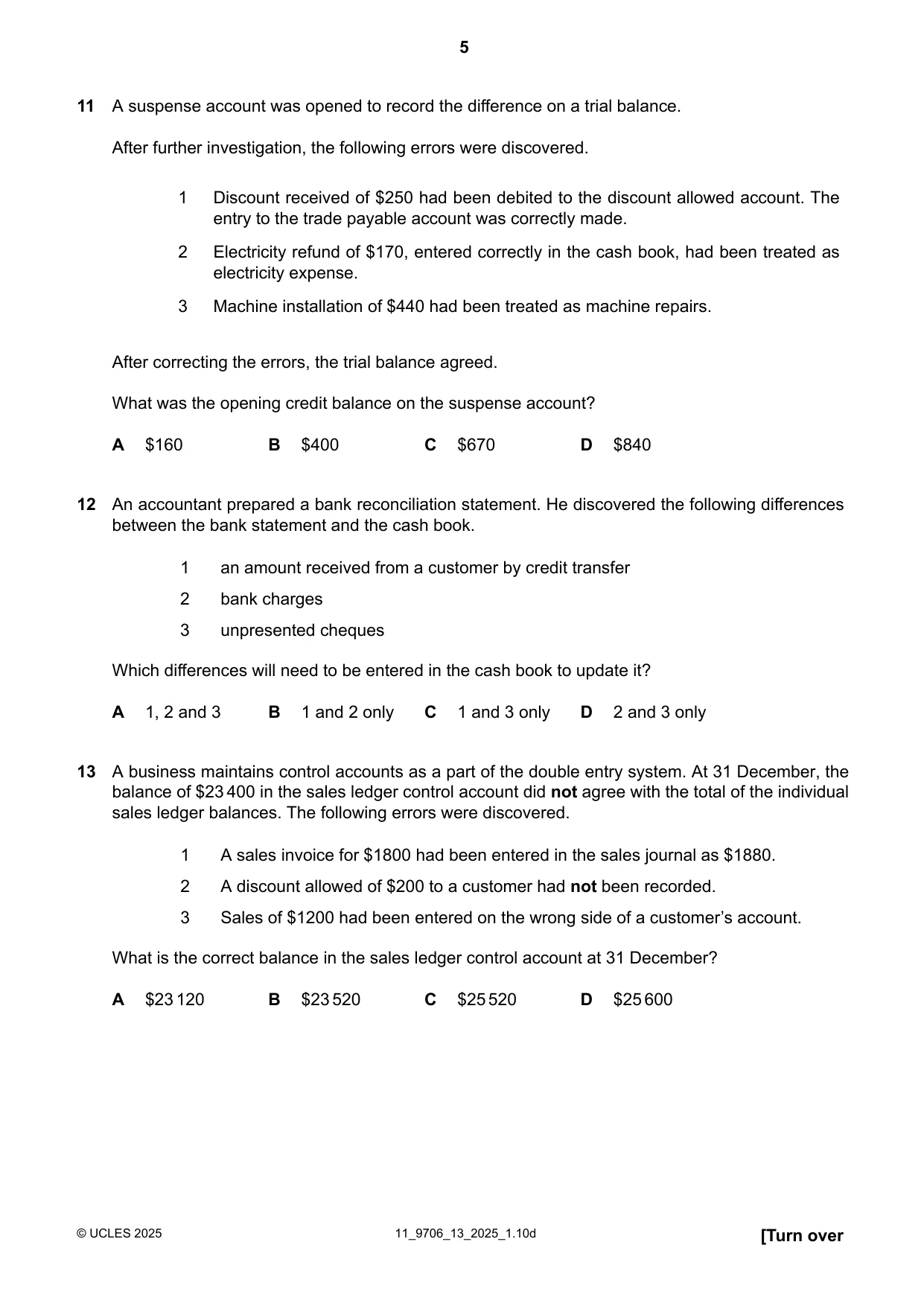 Cambridge A Level Accounting 9706 2025 Oct/Nov Paper 1 · Variant 3 question paper, page 5 of 12