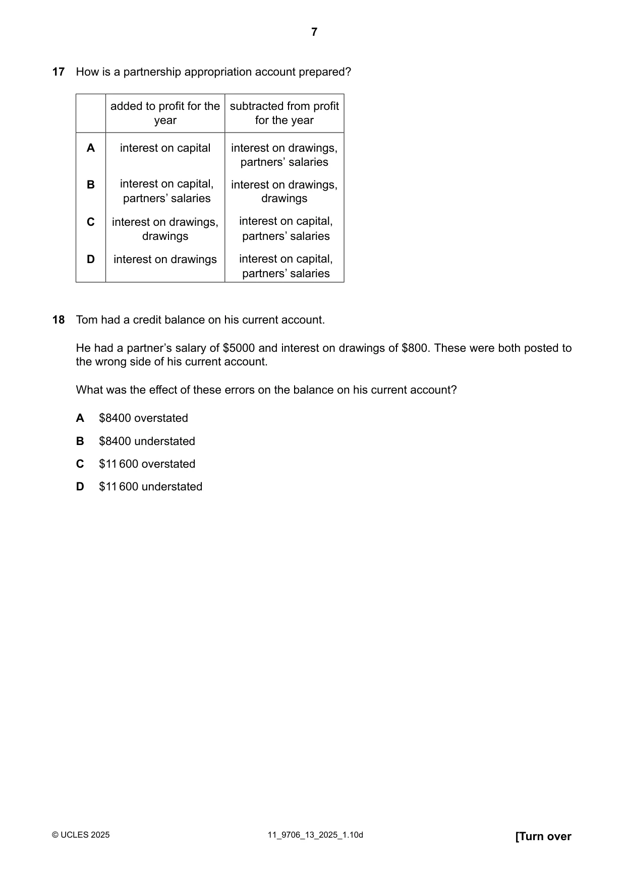 Cambridge A Level Accounting 9706 2025 Oct/Nov Paper 1 · Variant 3 question paper, page 7 of 12