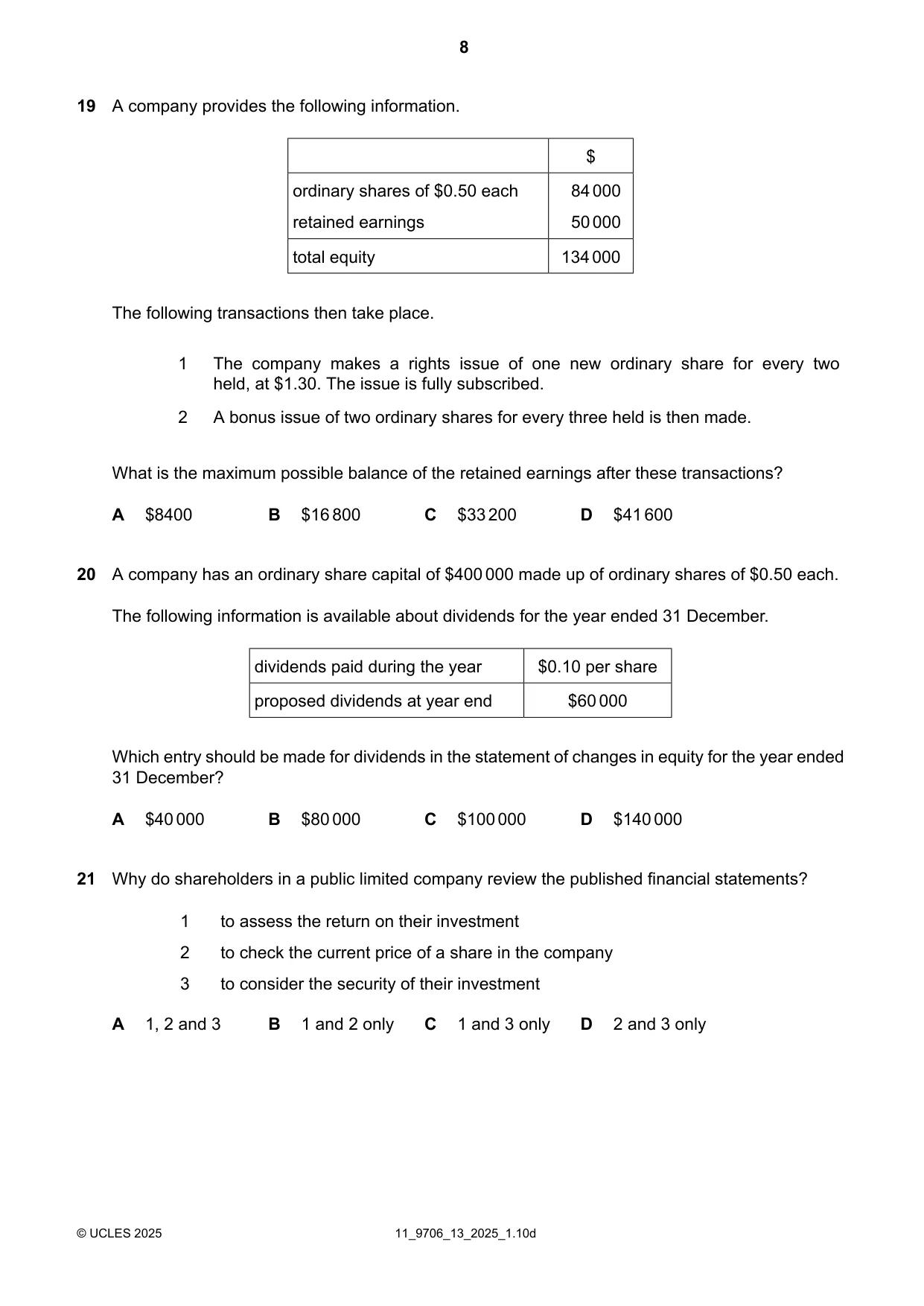 Cambridge A Level Accounting 9706 2025 Oct/Nov Paper 1 · Variant 3 question paper, page 8 of 12