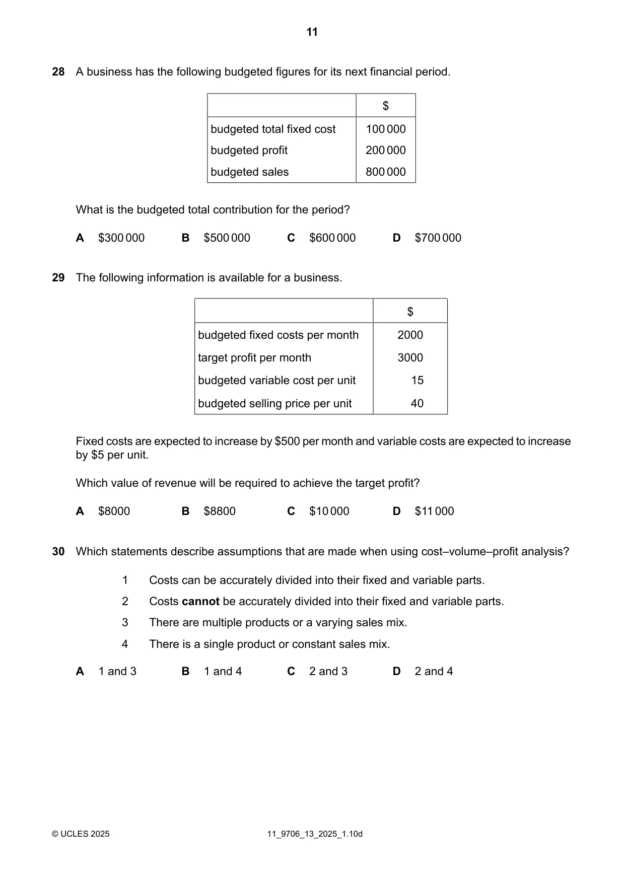 Cambridge A Level Accounting 9706 2025 Oct/Nov Paper 1 · Variant 3 question paper, page 11 of 12