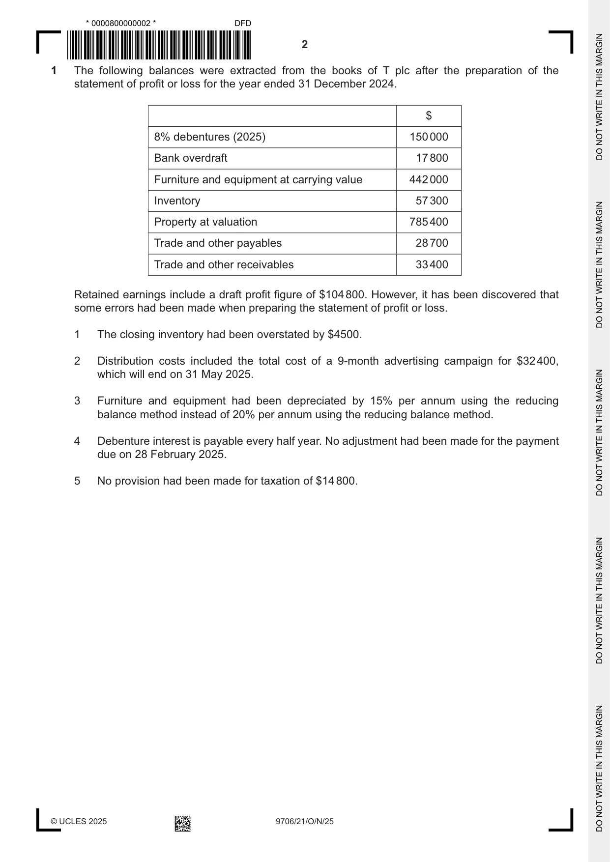 Cambridge A Level Accounting 9706 2025 Oct/Nov Paper 2 · Variant 1 question paper, page 2 of 16