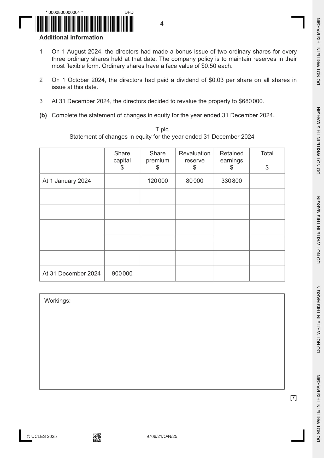 Cambridge A Level Accounting 9706 2025 Oct/Nov Paper 2 · Variant 1 question paper, page 4 of 16