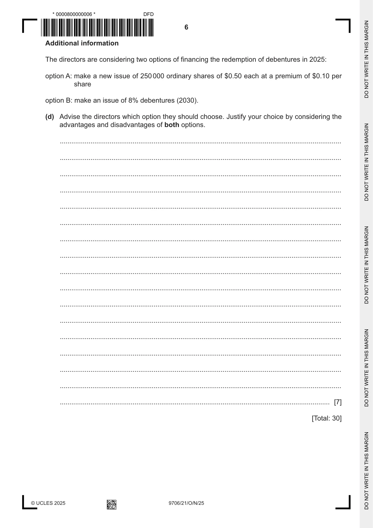 Cambridge A Level Accounting 9706 2025 Oct/Nov Paper 2 · Variant 1 question paper, page 6 of 16
