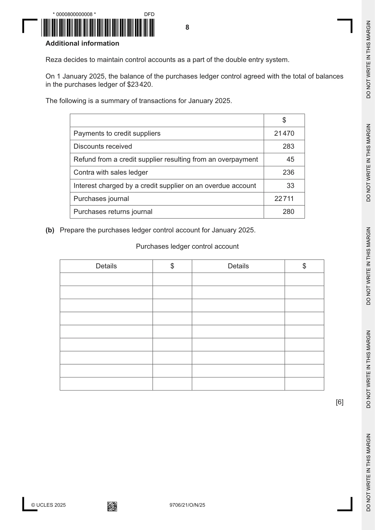 Cambridge A Level Accounting 9706 2025 Oct/Nov Paper 2 · Variant 1 question paper, page 8 of 16