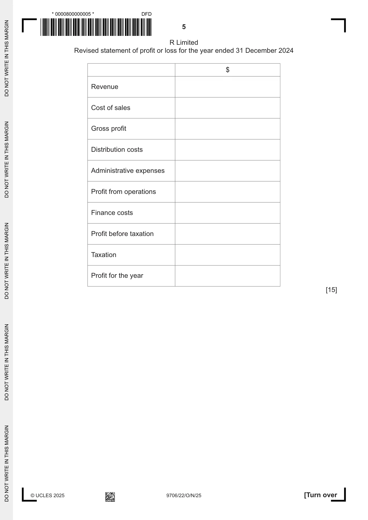 Cambridge A Level Accounting 9706 2025 Oct/Nov Paper 2 · Variant 2 question paper, page 5 of 20