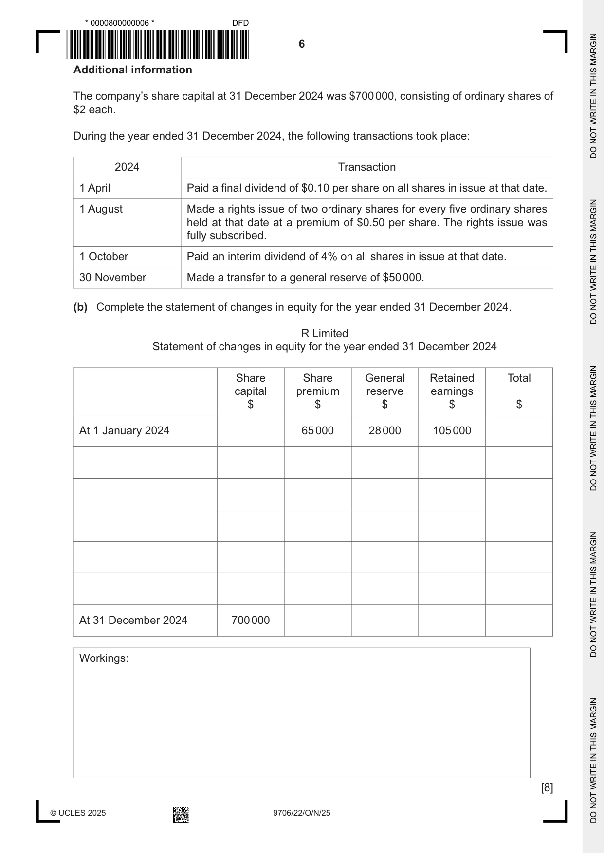 Cambridge A Level Accounting 9706 2025 Oct/Nov Paper 2 · Variant 2 question paper, page 6 of 20