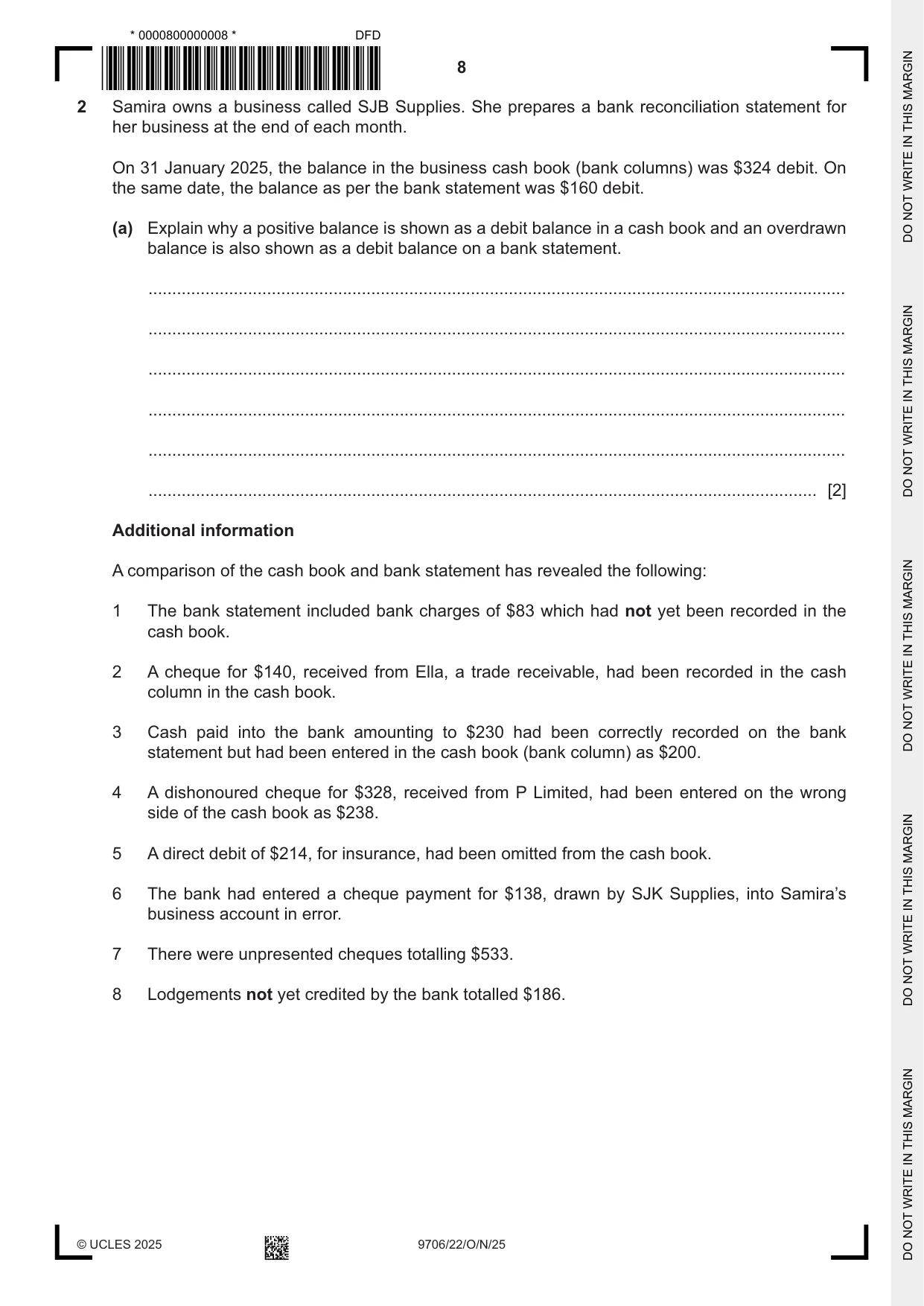 Cambridge A Level Accounting 9706 2025 Oct/Nov Paper 2 · Variant 2 question paper, page 8 of 20