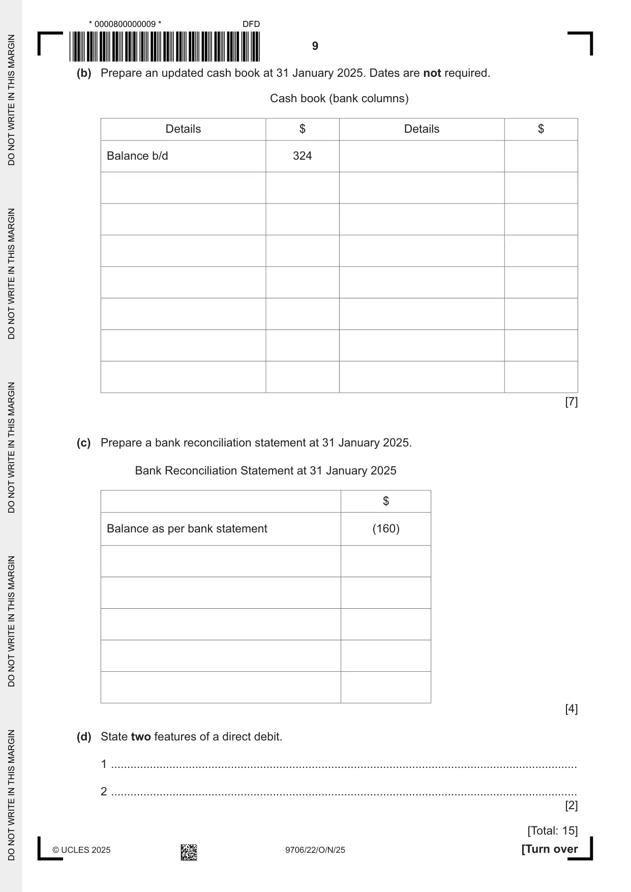 Cambridge A Level Accounting 9706 2025 Oct/Nov Paper 2 · Variant 2 question paper, page 9 of 20