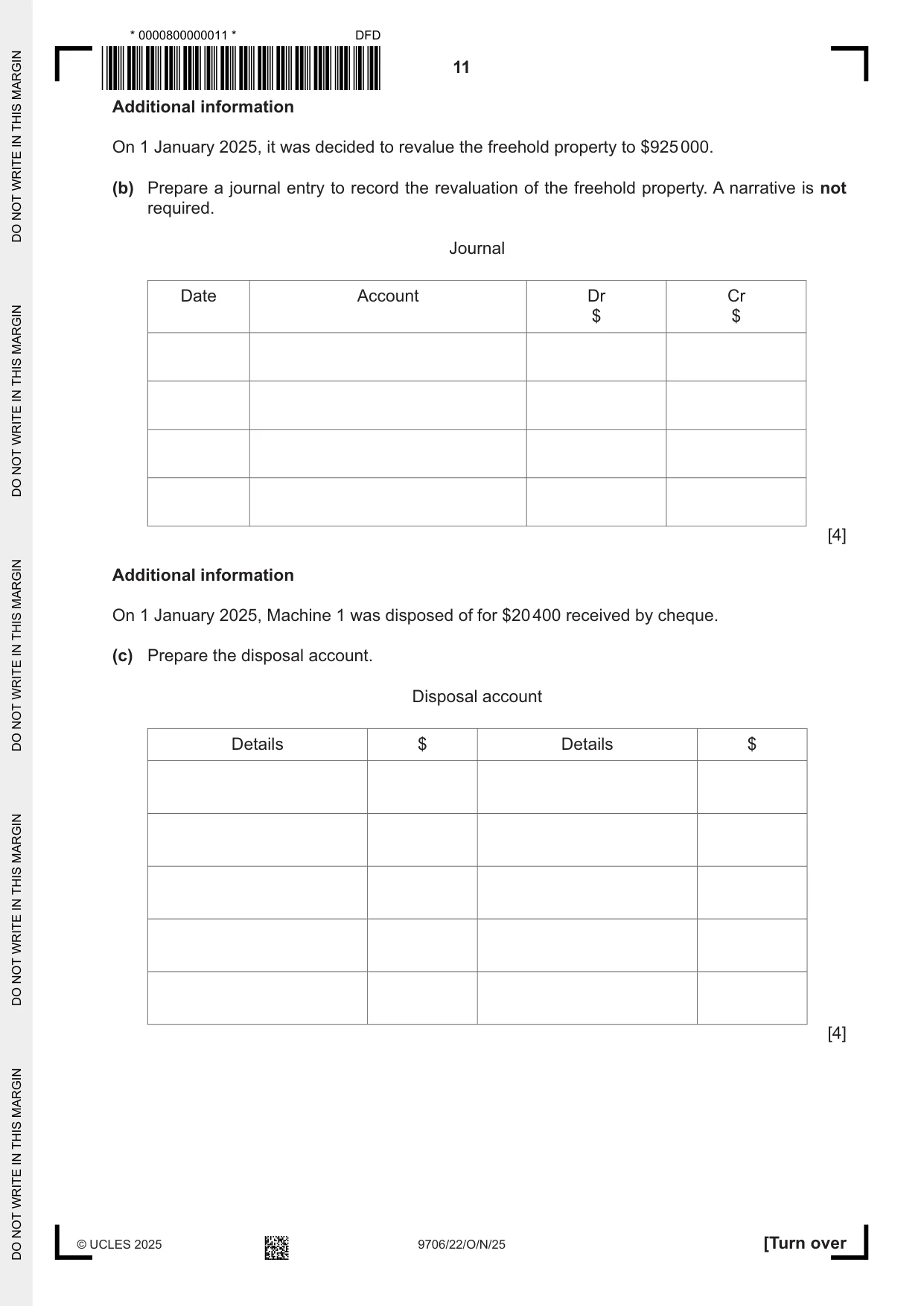 Cambridge A Level Accounting 9706 2025 Oct/Nov Paper 2 · Variant 2 question paper, page 11 of 20