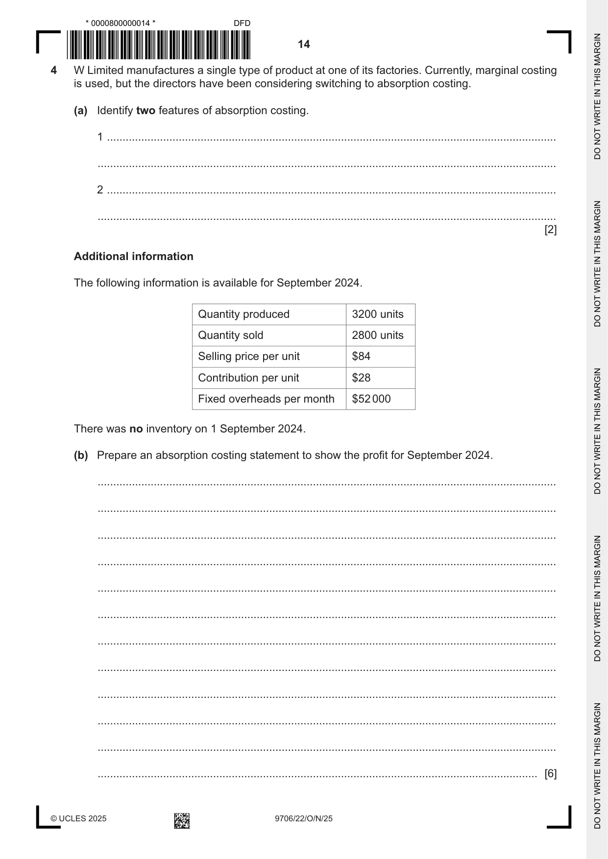 Cambridge A Level Accounting 9706 2025 Oct/Nov Paper 2 · Variant 2 question paper, page 14 of 20