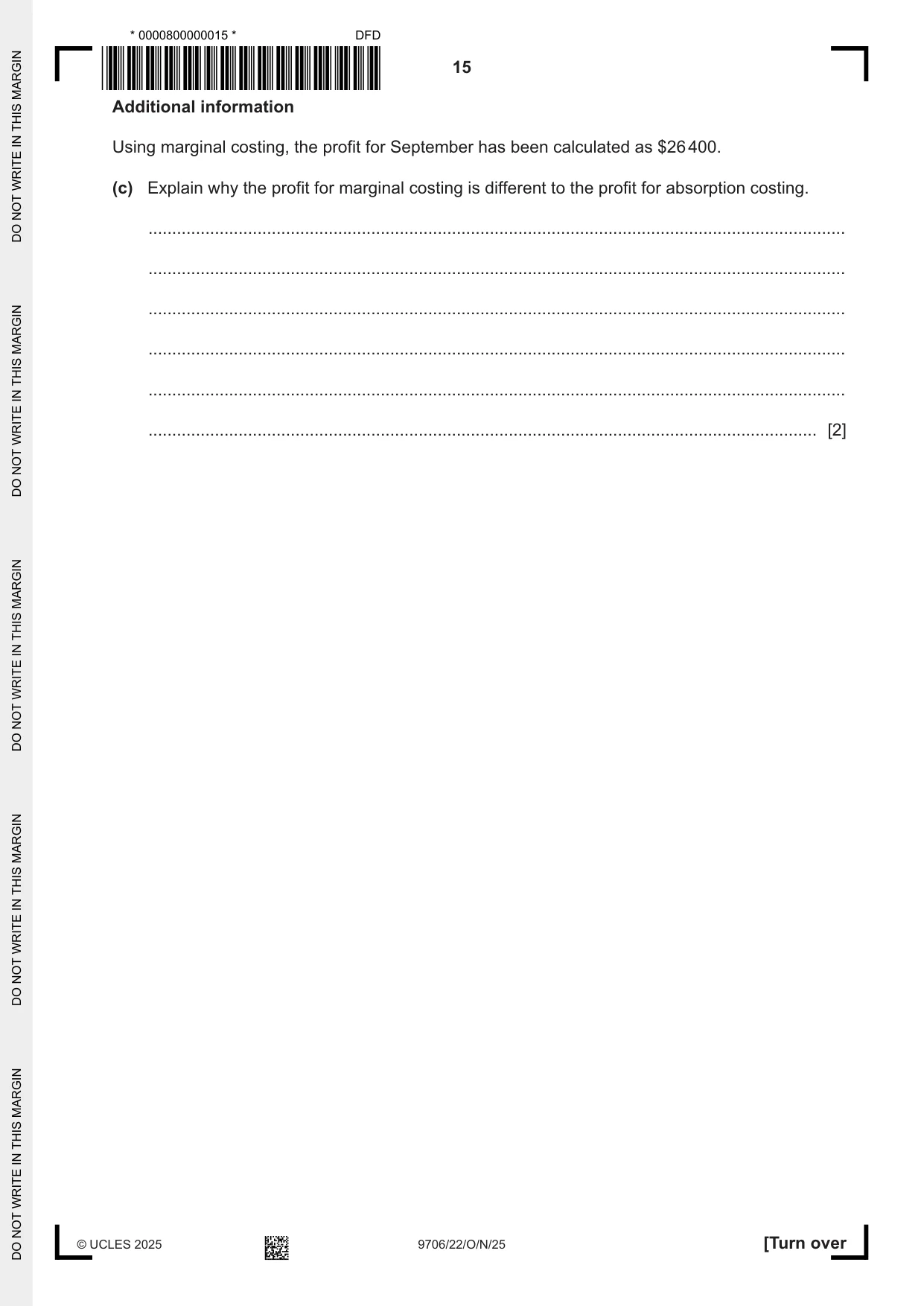 Cambridge A Level Accounting 9706 2025 Oct/Nov Paper 2 · Variant 2 question paper, page 15 of 20