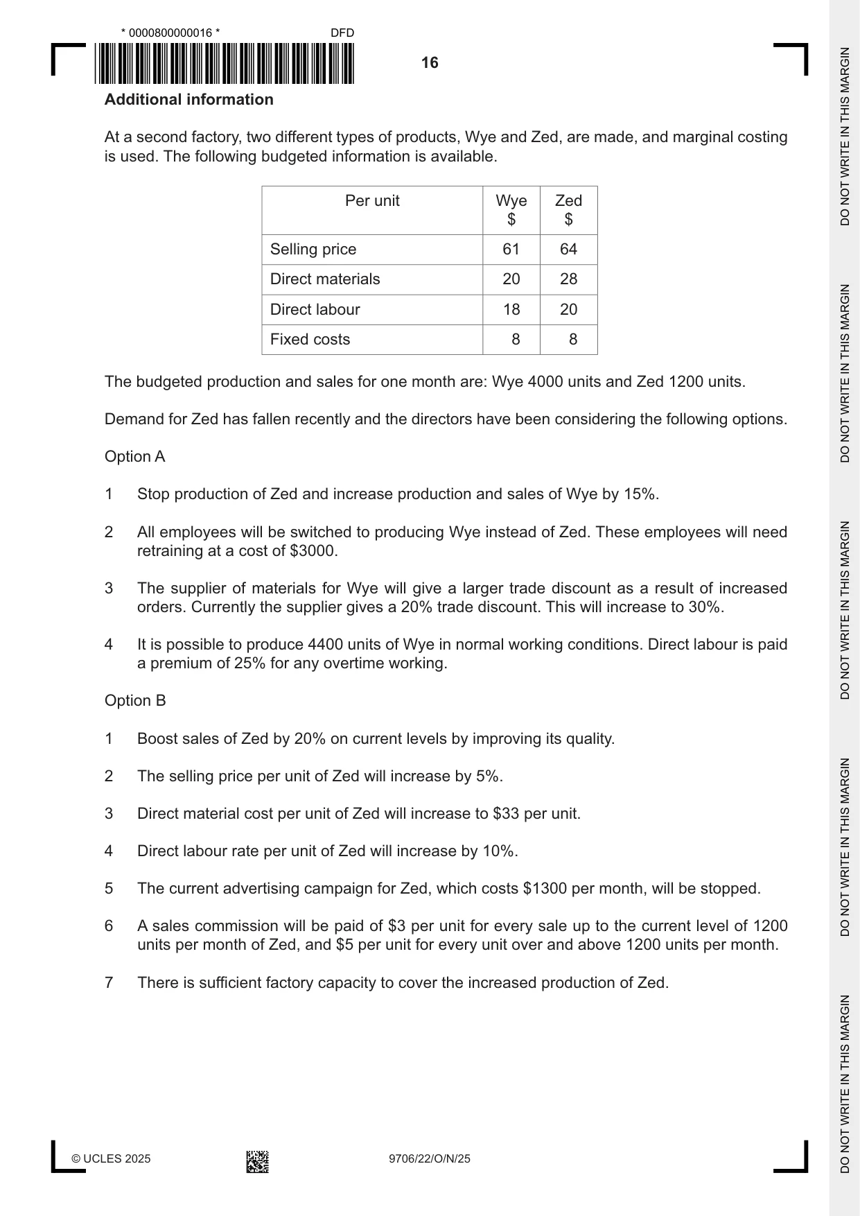 Cambridge A Level Accounting 9706 2025 Oct/Nov Paper 2 · Variant 2 question paper, page 16 of 20