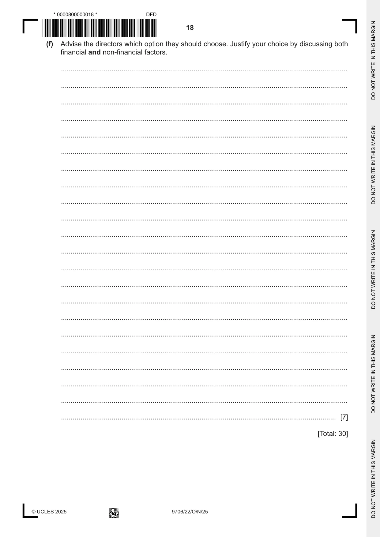 Cambridge A Level Accounting 9706 2025 Oct/Nov Paper 2 · Variant 2 question paper, page 18 of 20