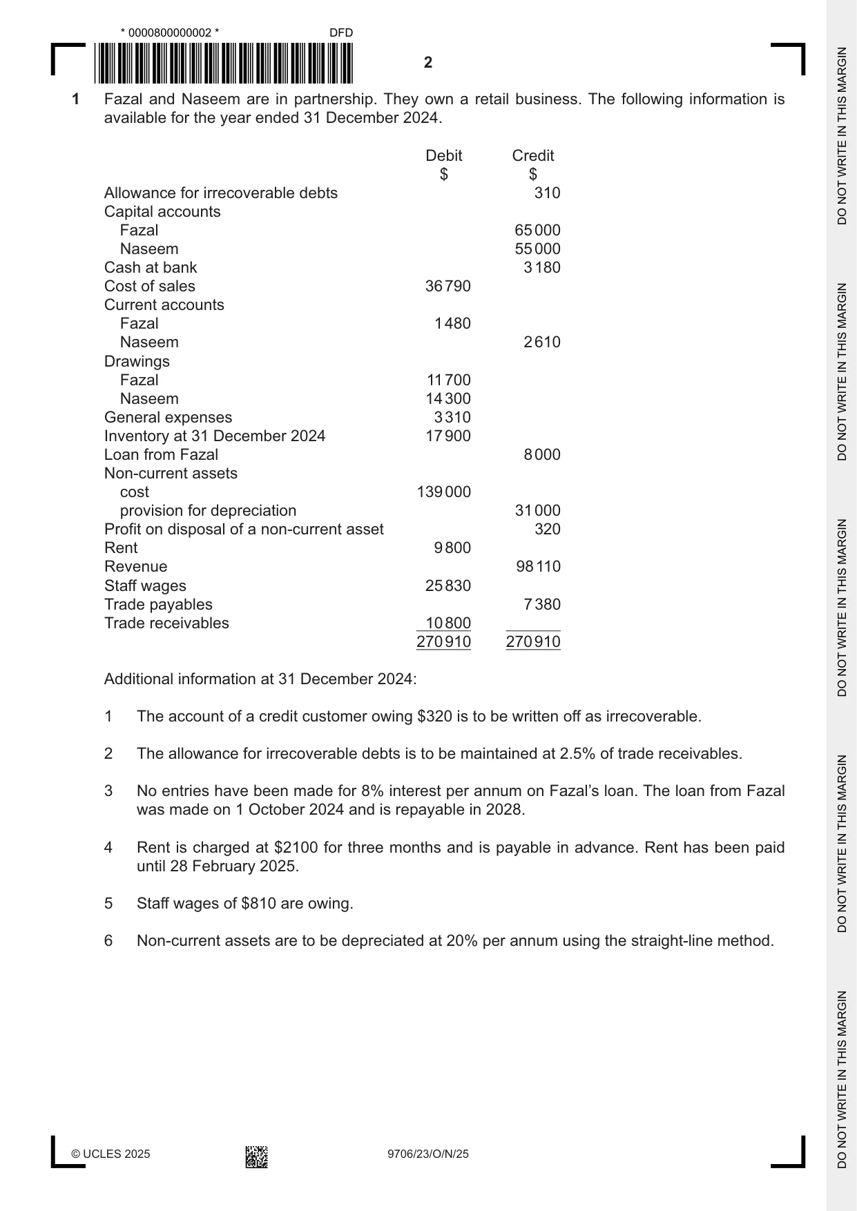 Cambridge A Level Accounting 9706 2025 Oct/Nov Paper 2 · Variant 3 question paper, page 2 of 20