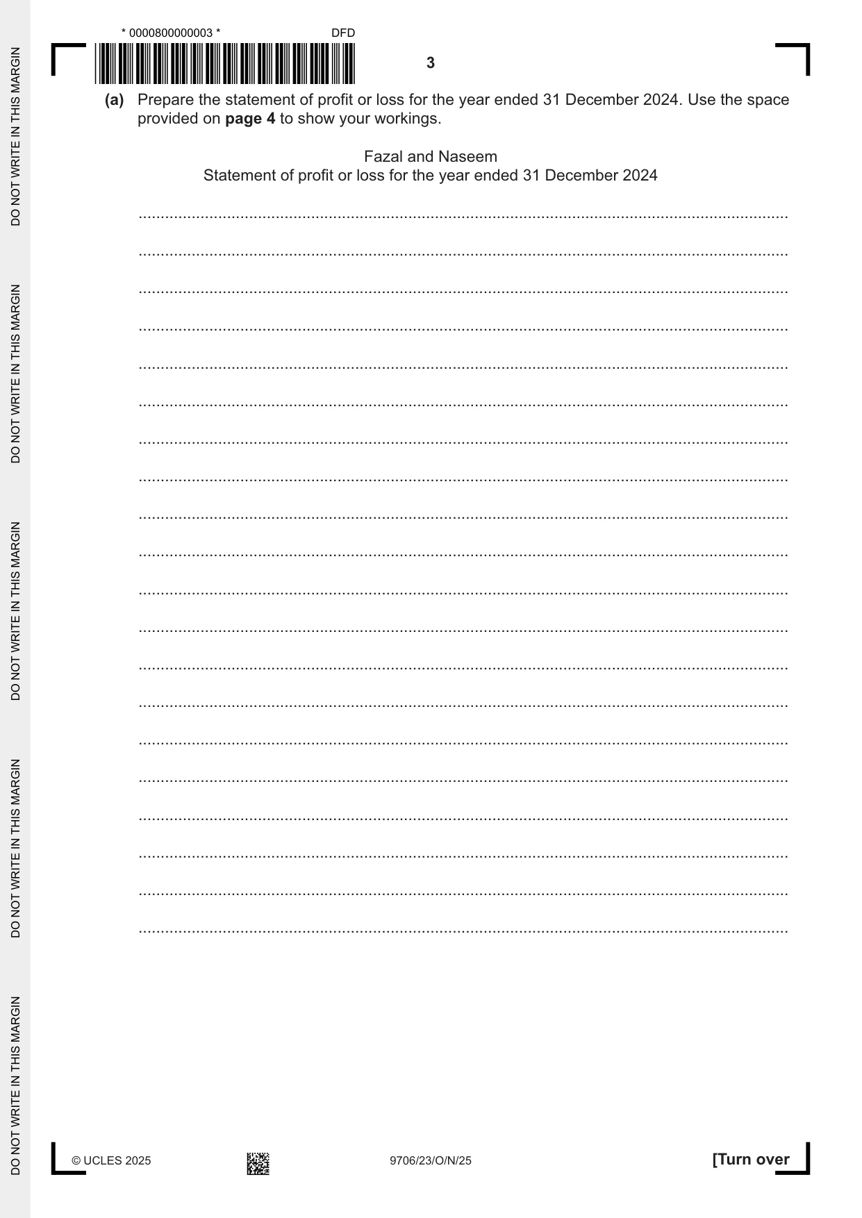 Cambridge A Level Accounting 9706 2025 Oct/Nov Paper 2 · Variant 3 question paper, page 3 of 20