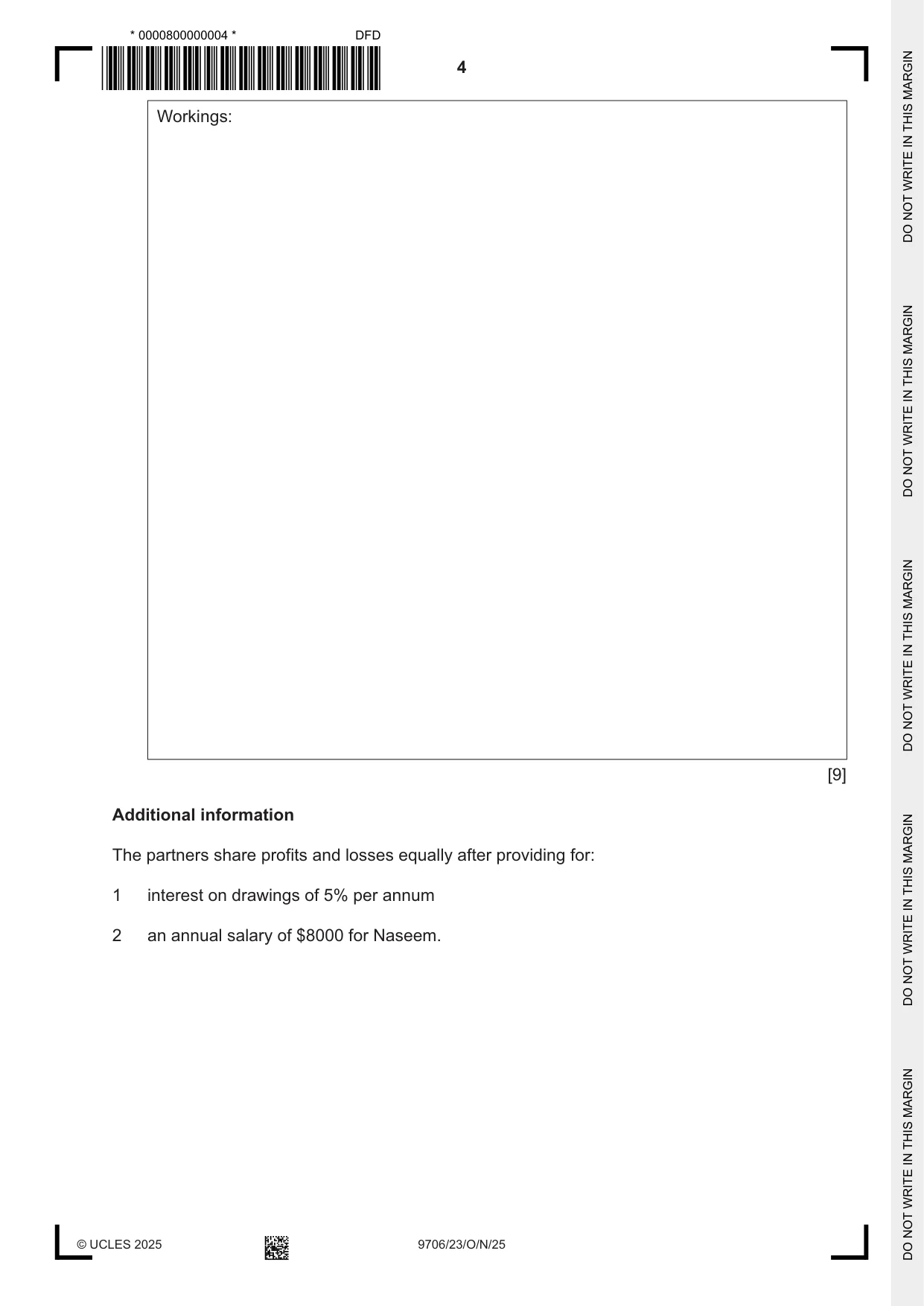 Cambridge A Level Accounting 9706 2025 Oct/Nov Paper 2 · Variant 3 question paper, page 4 of 20
