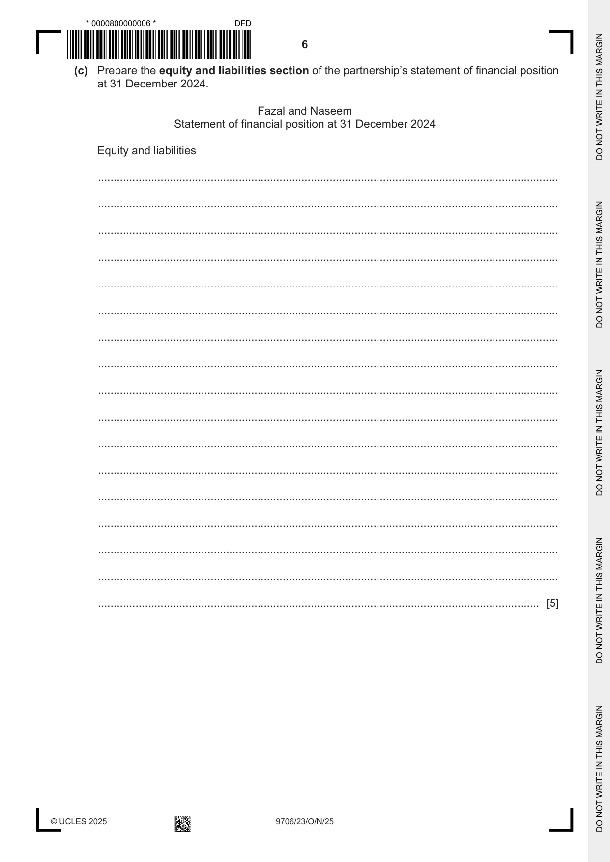 Cambridge A Level Accounting 9706 2025 Oct/Nov Paper 2 · Variant 3 question paper, page 6 of 20