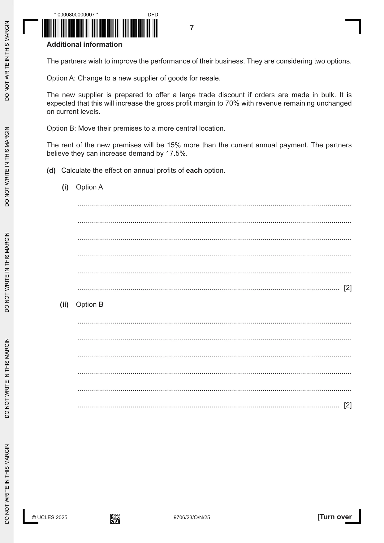 Cambridge A Level Accounting 9706 2025 Oct/Nov Paper 2 · Variant 3 question paper, page 7 of 20