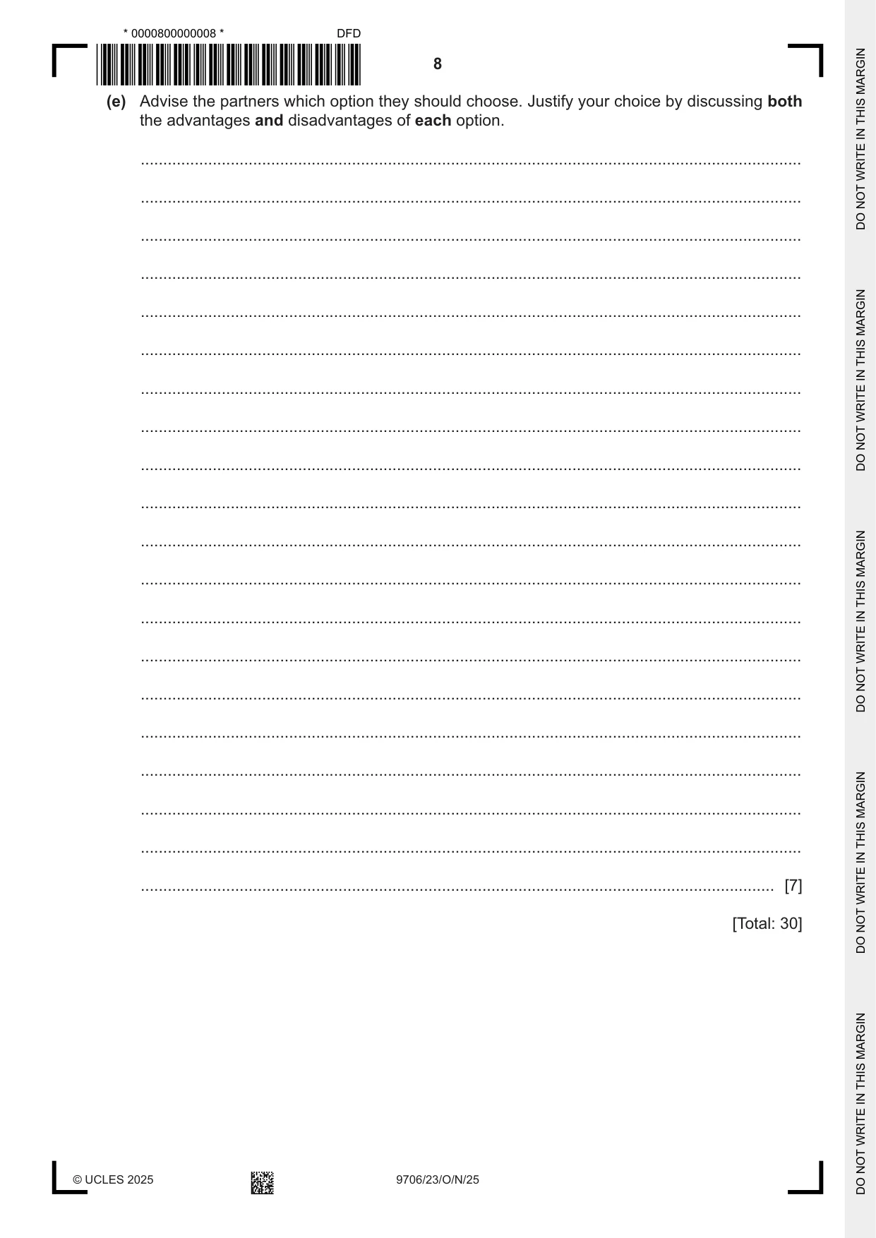 Cambridge A Level Accounting 9706 2025 Oct/Nov Paper 2 · Variant 3 question paper, page 8 of 20