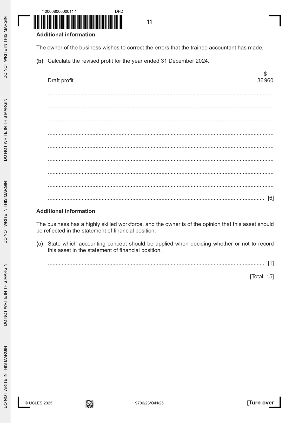 Cambridge A Level Accounting 9706 2025 Oct/Nov Paper 2 · Variant 3 question paper, page 11 of 20