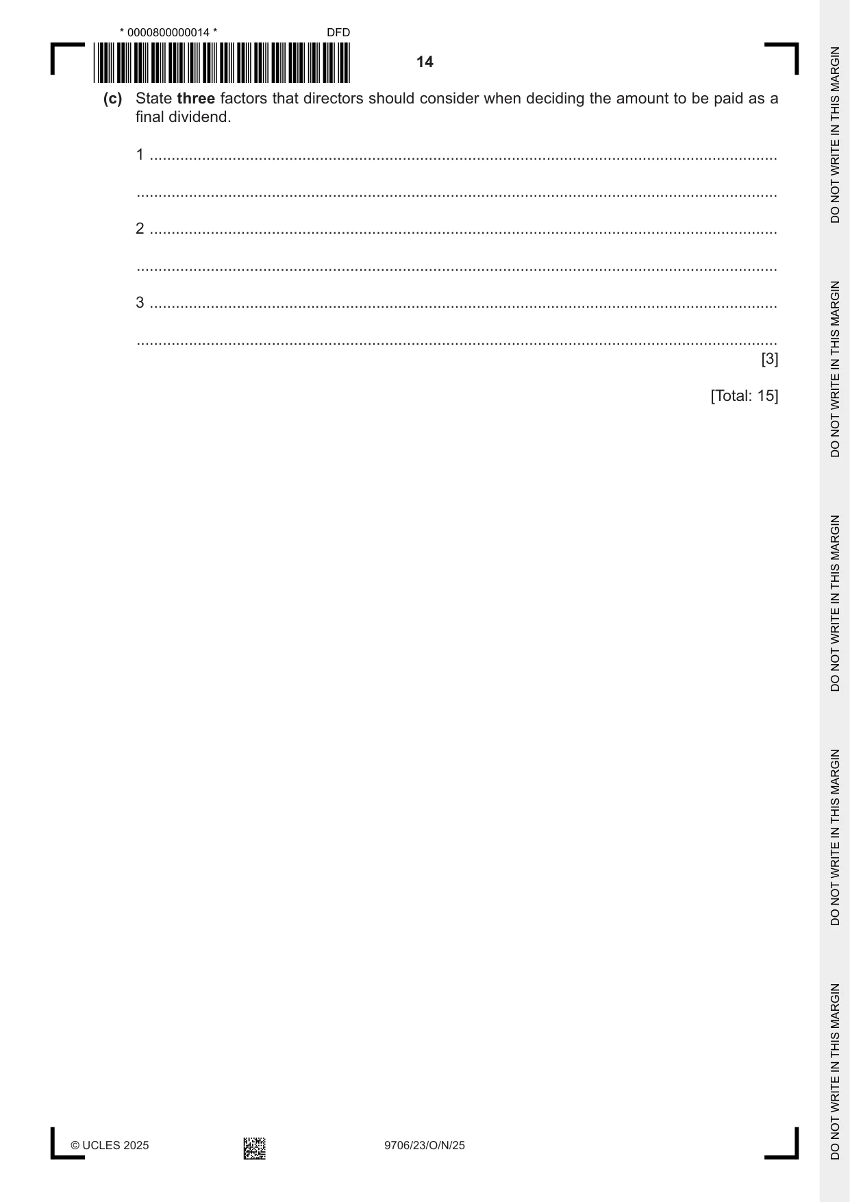 Cambridge A Level Accounting 9706 2025 Oct/Nov Paper 2 · Variant 3 question paper, page 14 of 20