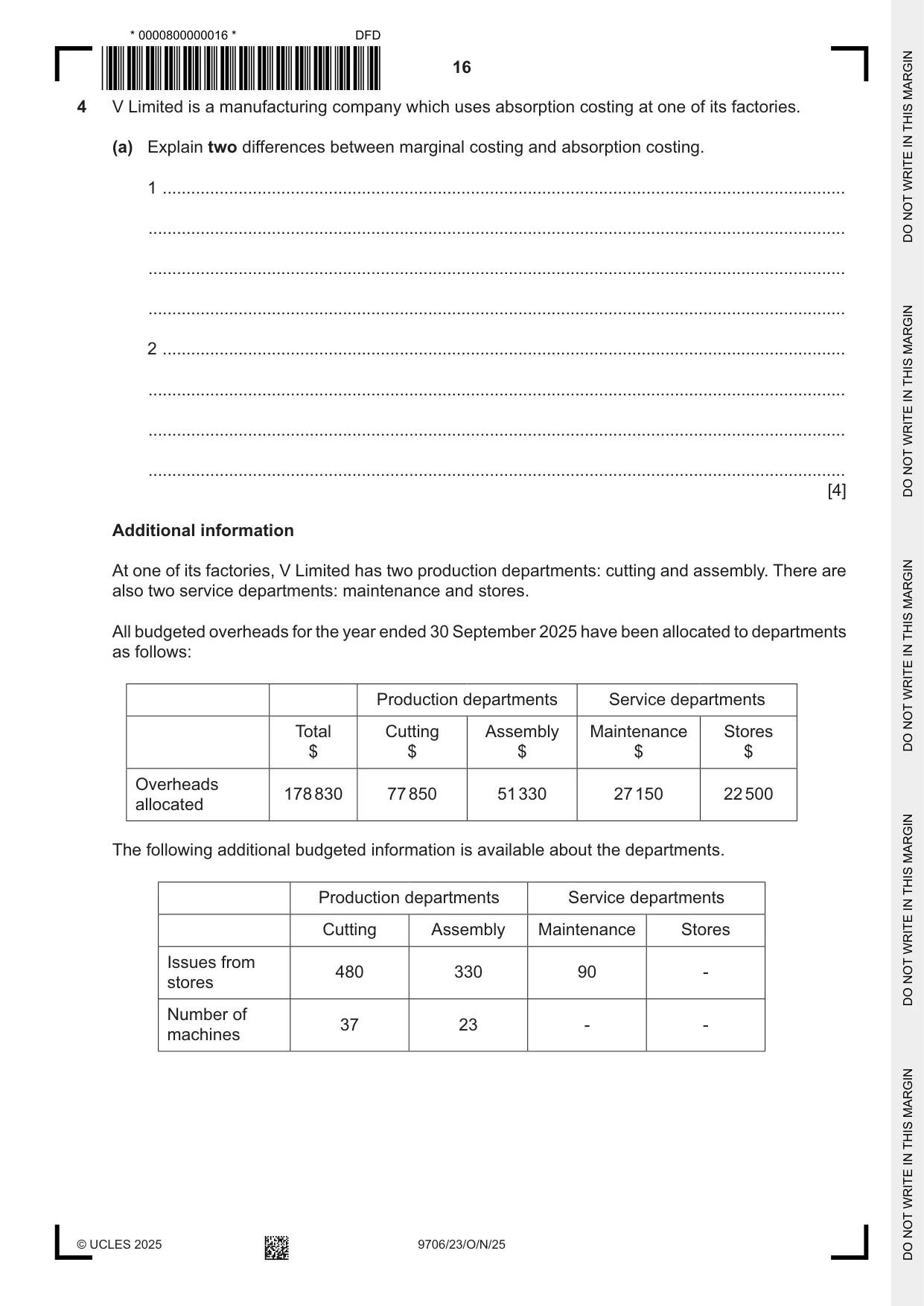 Cambridge A Level Accounting 9706 2025 Oct/Nov Paper 2 · Variant 3 question paper, page 16 of 20