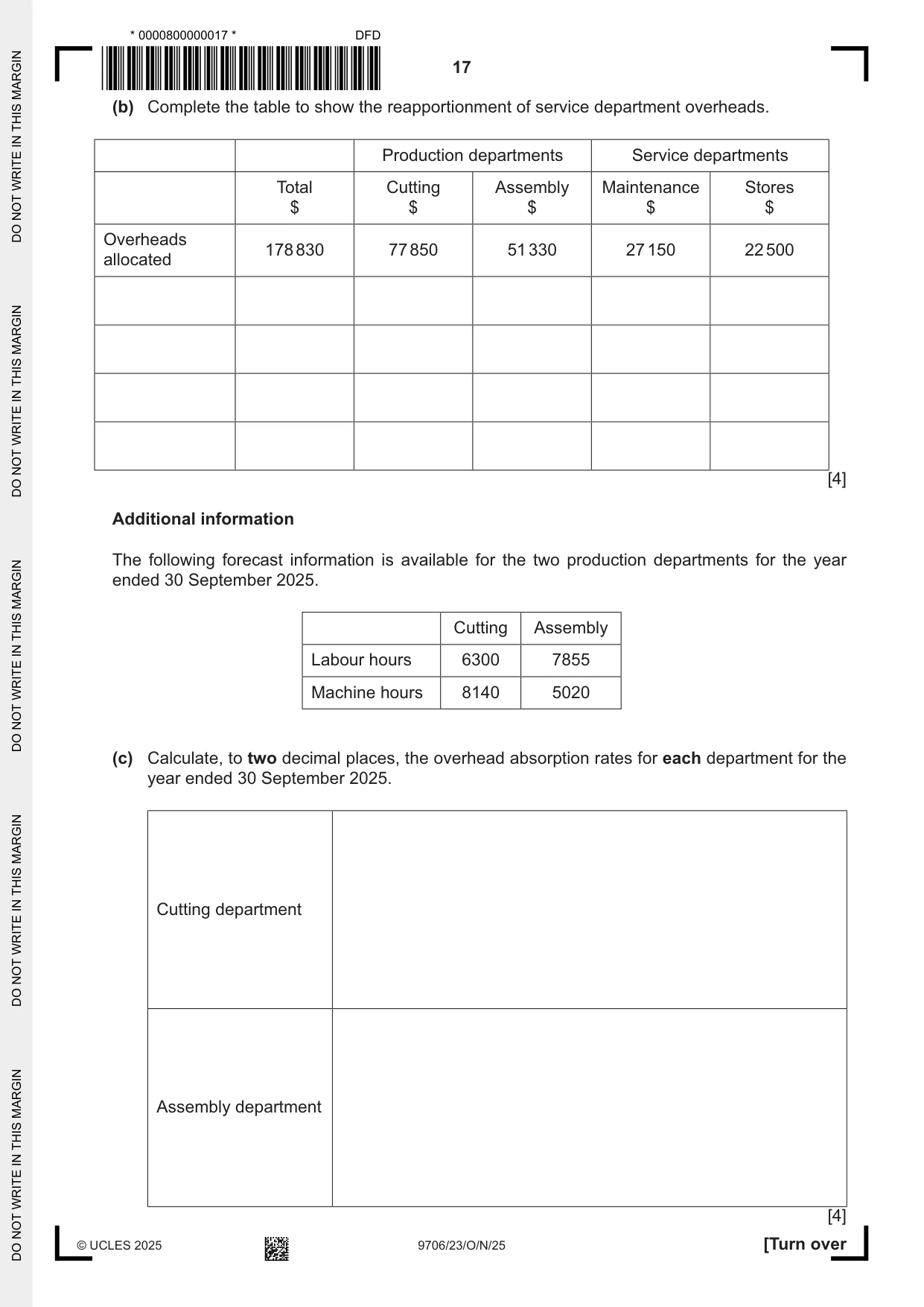 Cambridge A Level Accounting 9706 2025 Oct/Nov Paper 2 · Variant 3 question paper, page 17 of 20