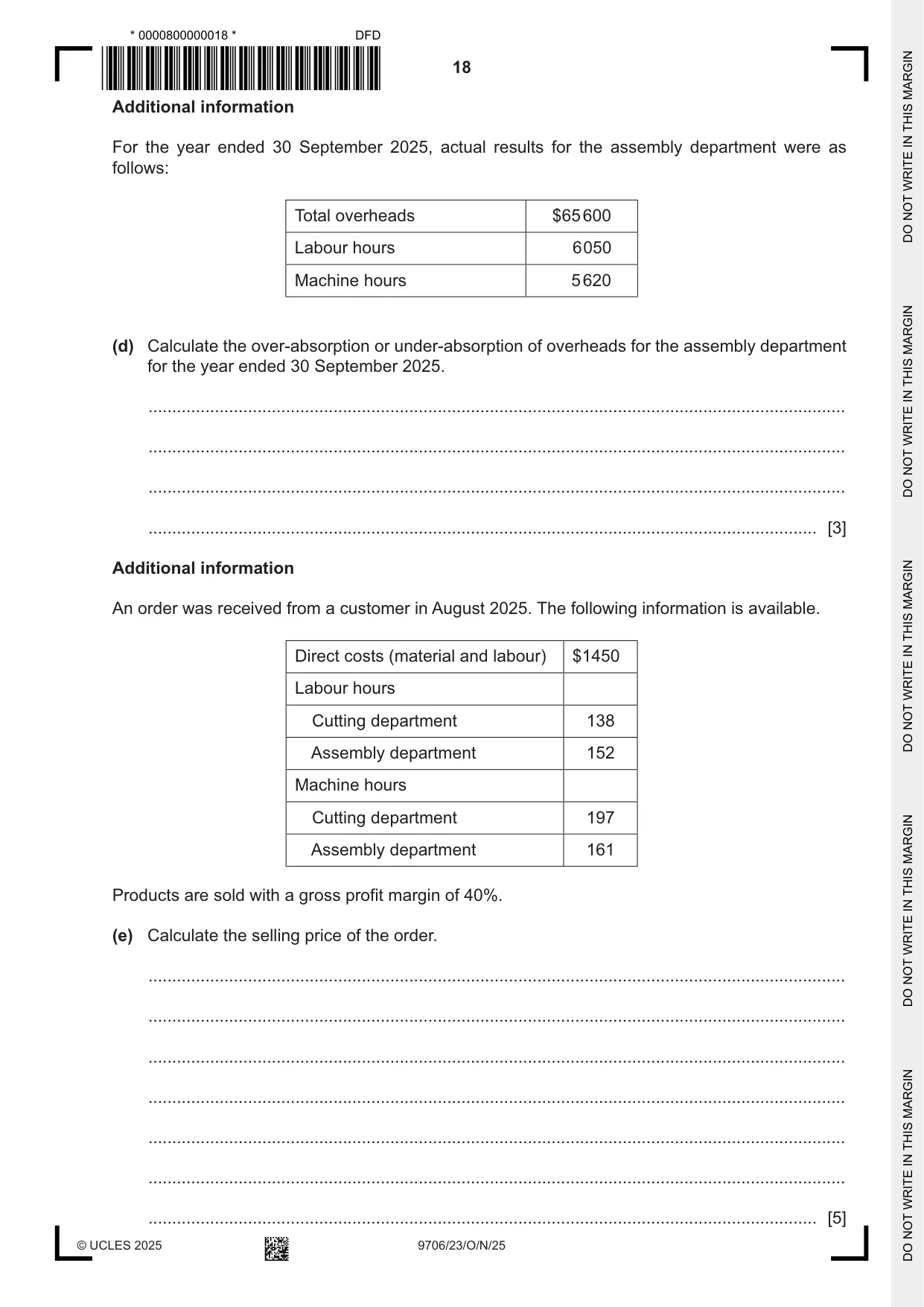 Cambridge A Level Accounting 9706 2025 Oct/Nov Paper 2 · Variant 3 question paper, page 18 of 20