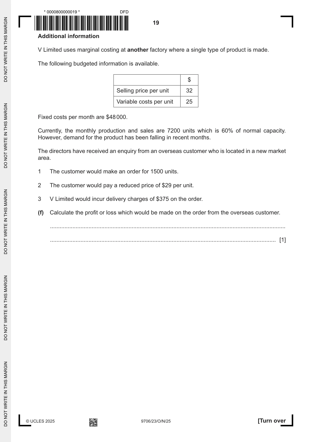 Cambridge A Level Accounting 9706 2025 Oct/Nov Paper 2 · Variant 3 question paper, page 19 of 20