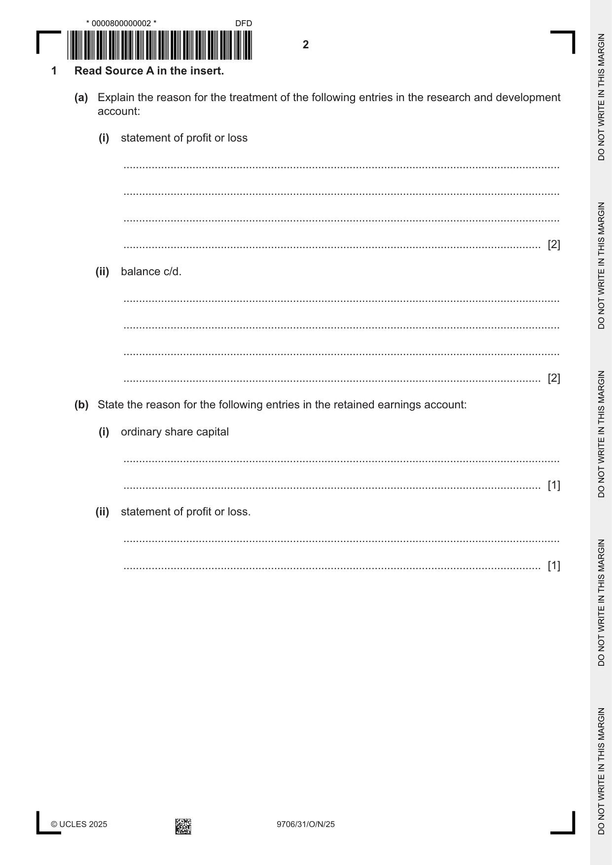 Cambridge A Level Accounting 9706 2025 Oct/Nov Paper 3 · Variant 1 question paper, page 2 of 12