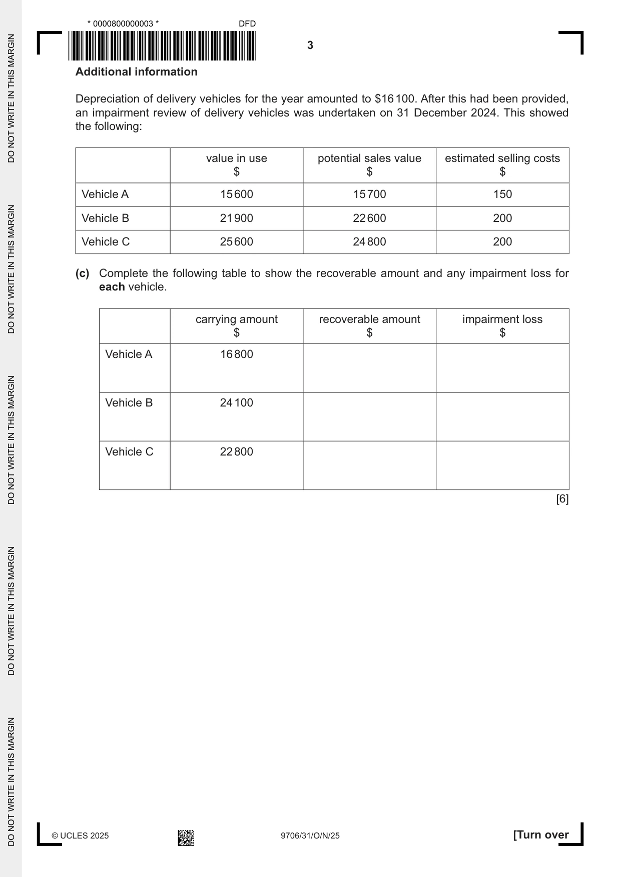 Cambridge A Level Accounting 9706 2025 Oct/Nov Paper 3 · Variant 1 question paper, page 3 of 12