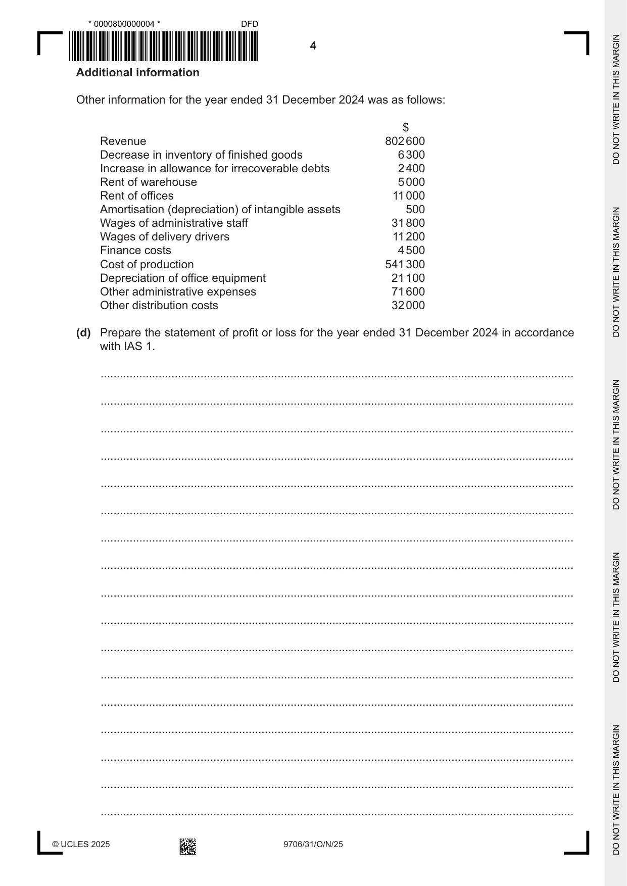 Cambridge A Level Accounting 9706 2025 Oct/Nov Paper 3 · Variant 1 question paper, page 4 of 12