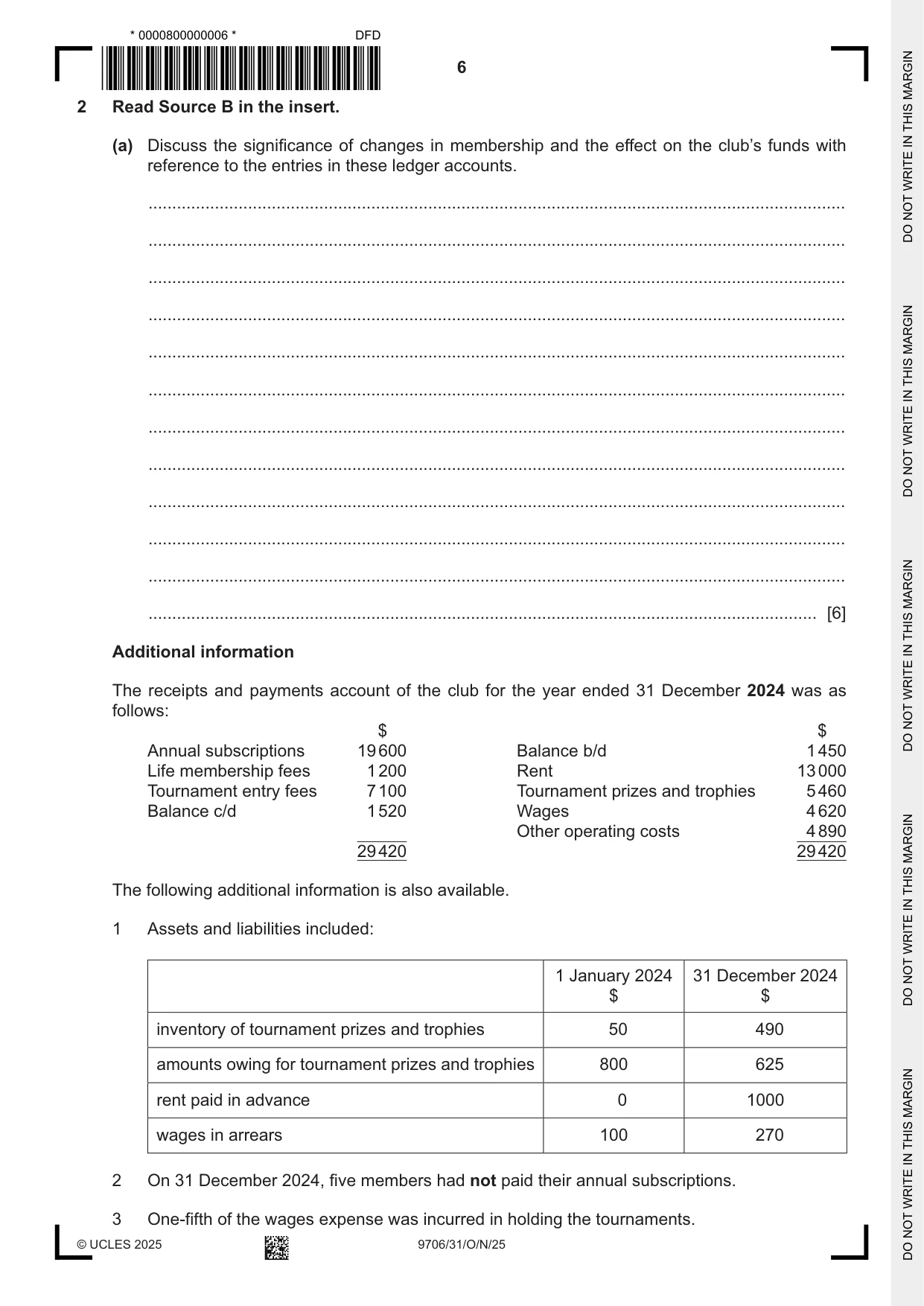 Cambridge A Level Accounting 9706 2025 Oct/Nov Paper 3 · Variant 1 question paper, page 6 of 12