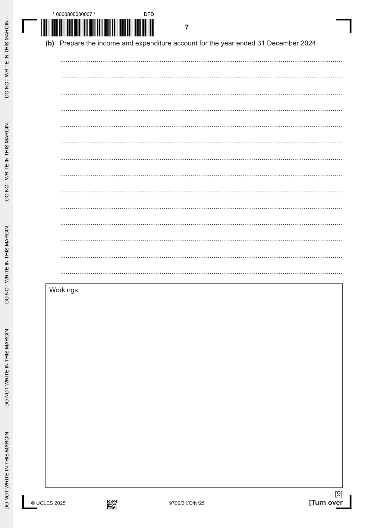 Cambridge A Level Accounting 9706 2025 Oct/Nov Paper 3 · Variant 1 question paper, page 7 of 12