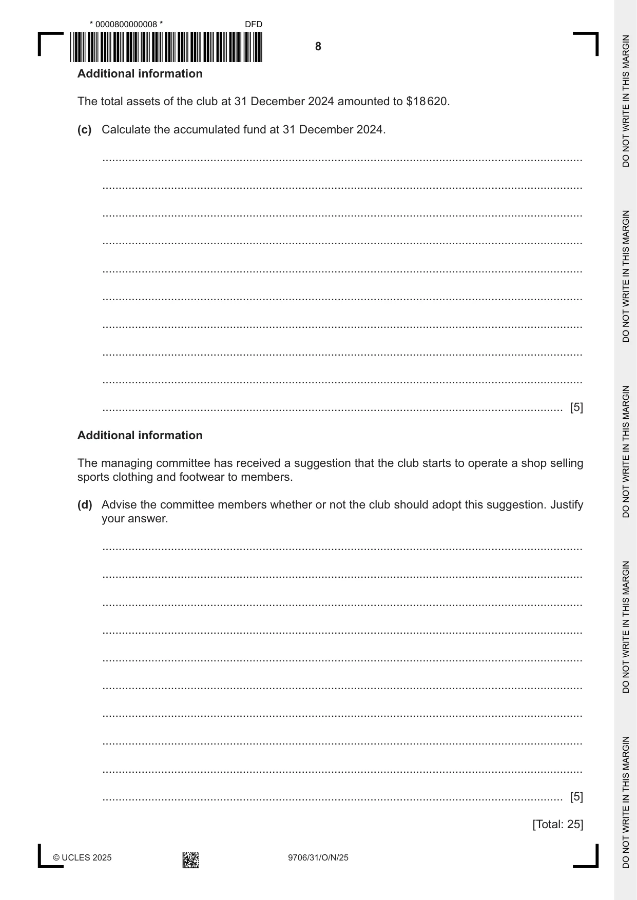 Cambridge A Level Accounting 9706 2025 Oct/Nov Paper 3 · Variant 1 question paper, page 8 of 12