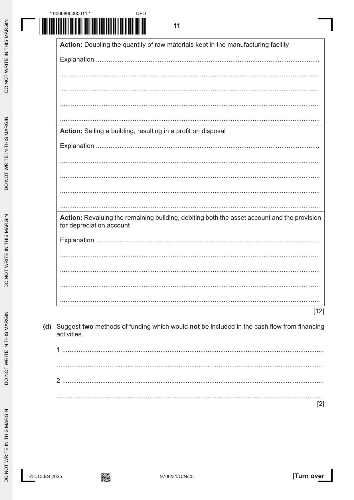 Cambridge A Level Accounting 9706 2025 Oct/Nov Paper 3 · Variant 1 question paper, page 11 of 12