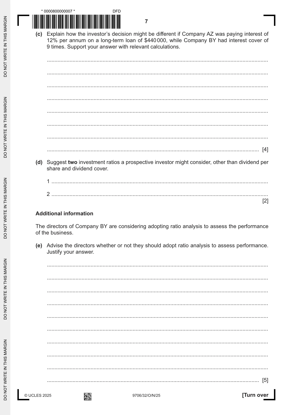 Cambridge A Level Accounting 9706 2025 Oct/Nov Paper 3 · Variant 2 question paper, page 7 of 16