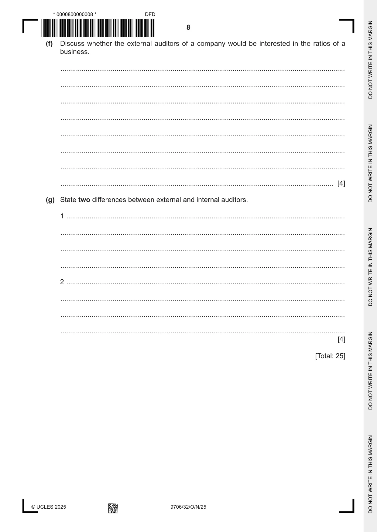 Cambridge A Level Accounting 9706 2025 Oct/Nov Paper 3 · Variant 2 question paper, page 8 of 16