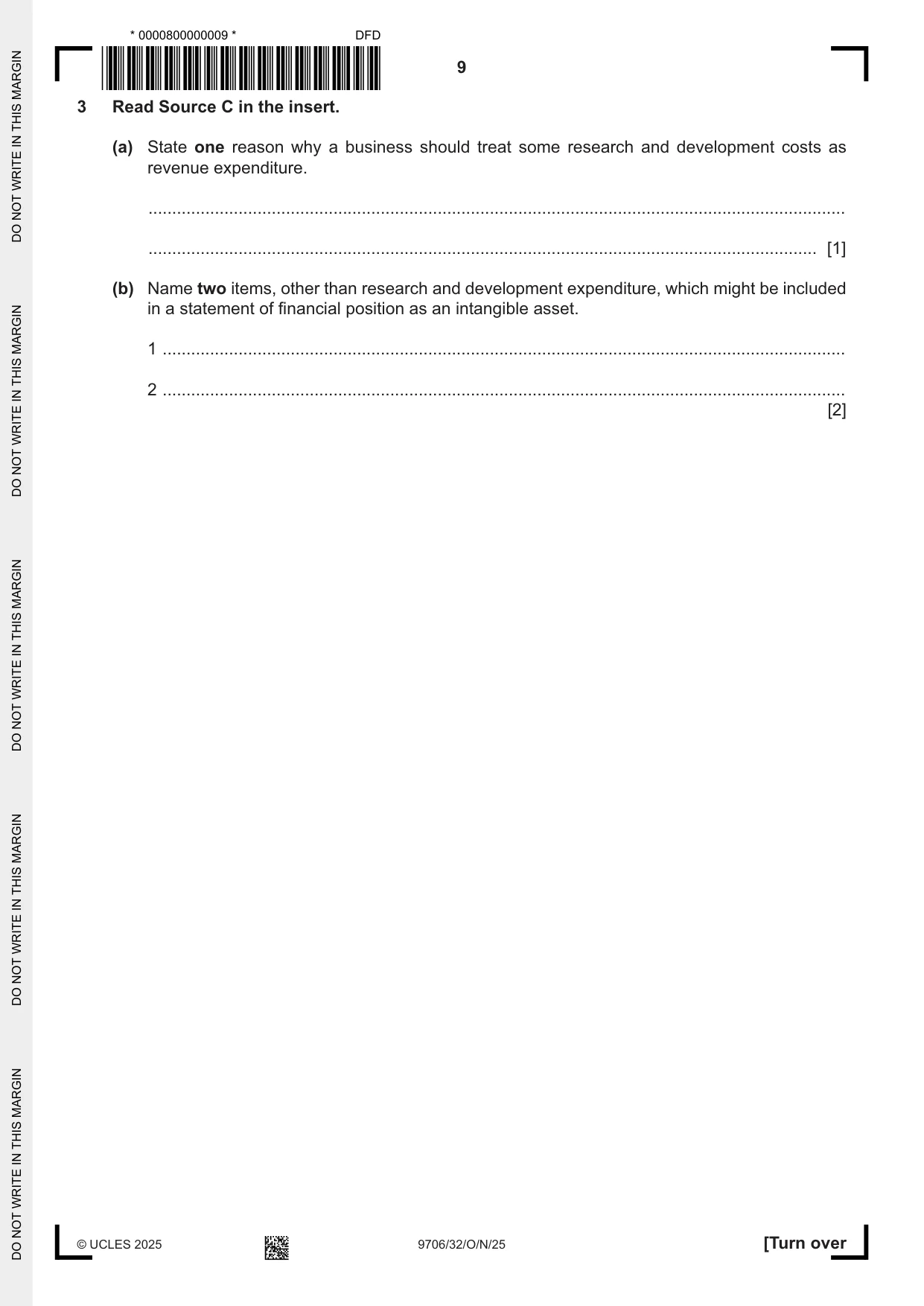 Cambridge A Level Accounting 9706 2025 Oct/Nov Paper 3 · Variant 2 question paper, page 9 of 16
