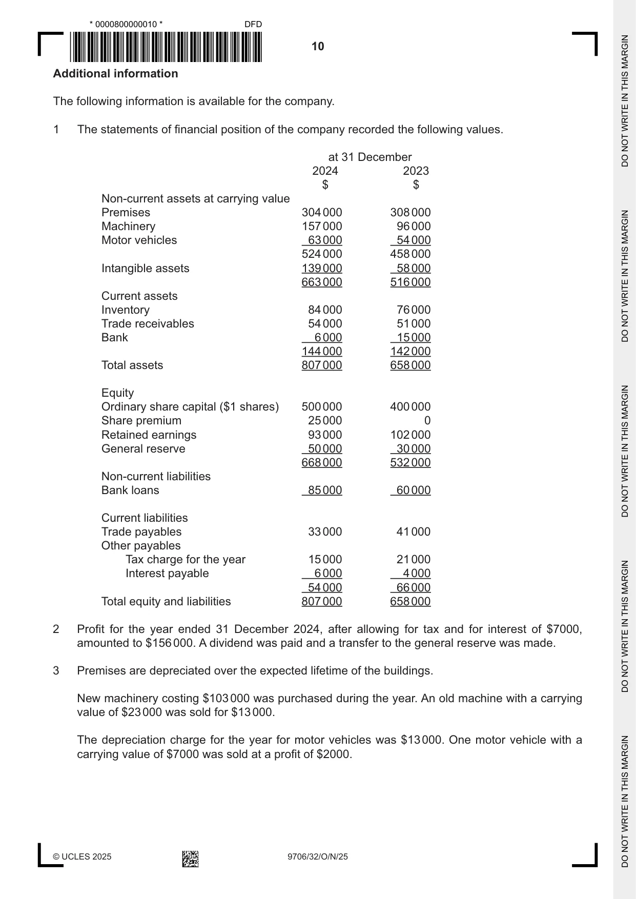 Cambridge A Level Accounting 9706 2025 Oct/Nov Paper 3 · Variant 2 question paper, page 10 of 16