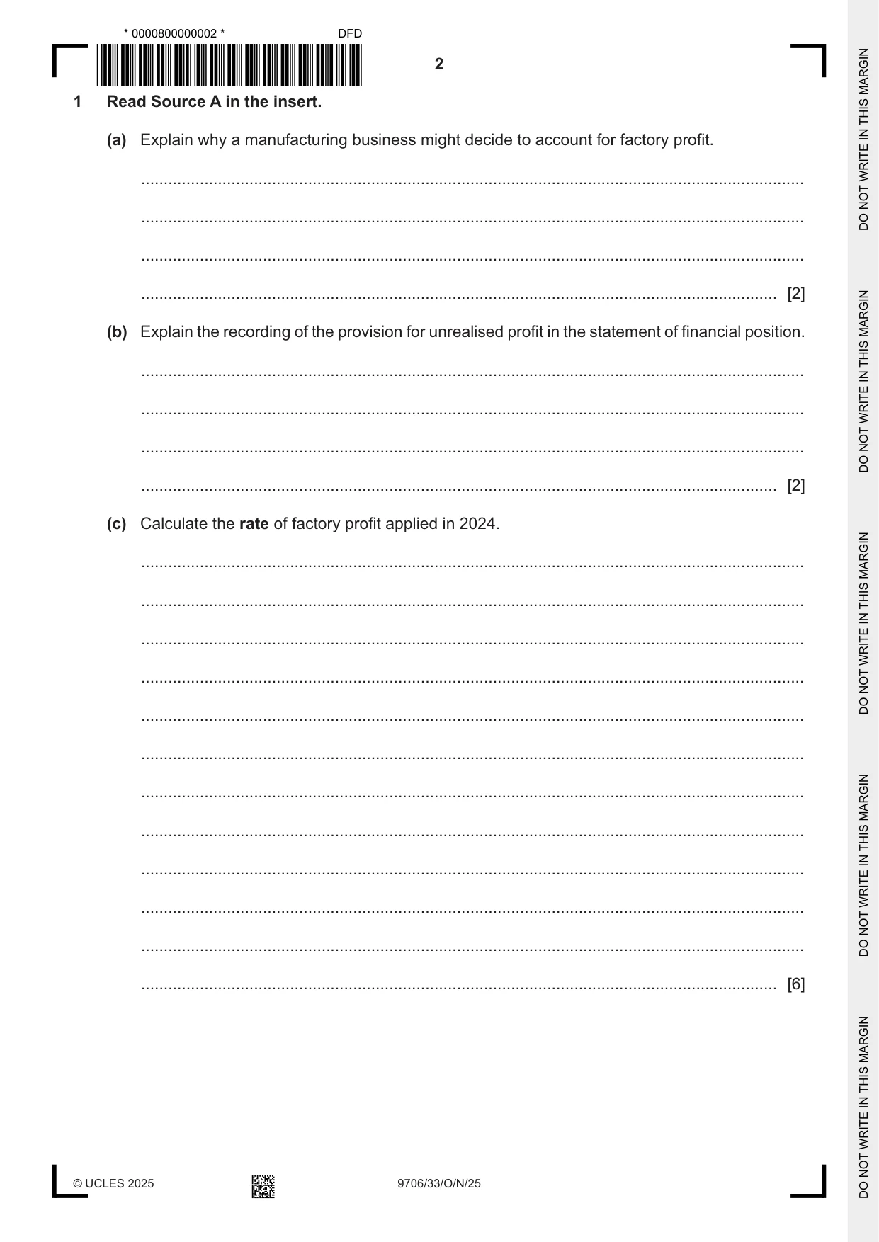 Cambridge A Level Accounting 9706 2025 Oct/Nov Paper 3 · Variant 3 question paper, page 2 of 12