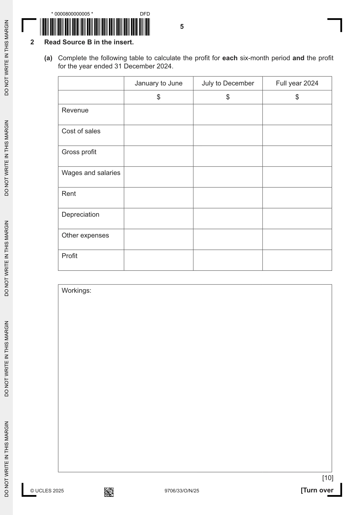 Cambridge A Level Accounting 9706 2025 Oct/Nov Paper 3 · Variant 3 question paper, page 5 of 12