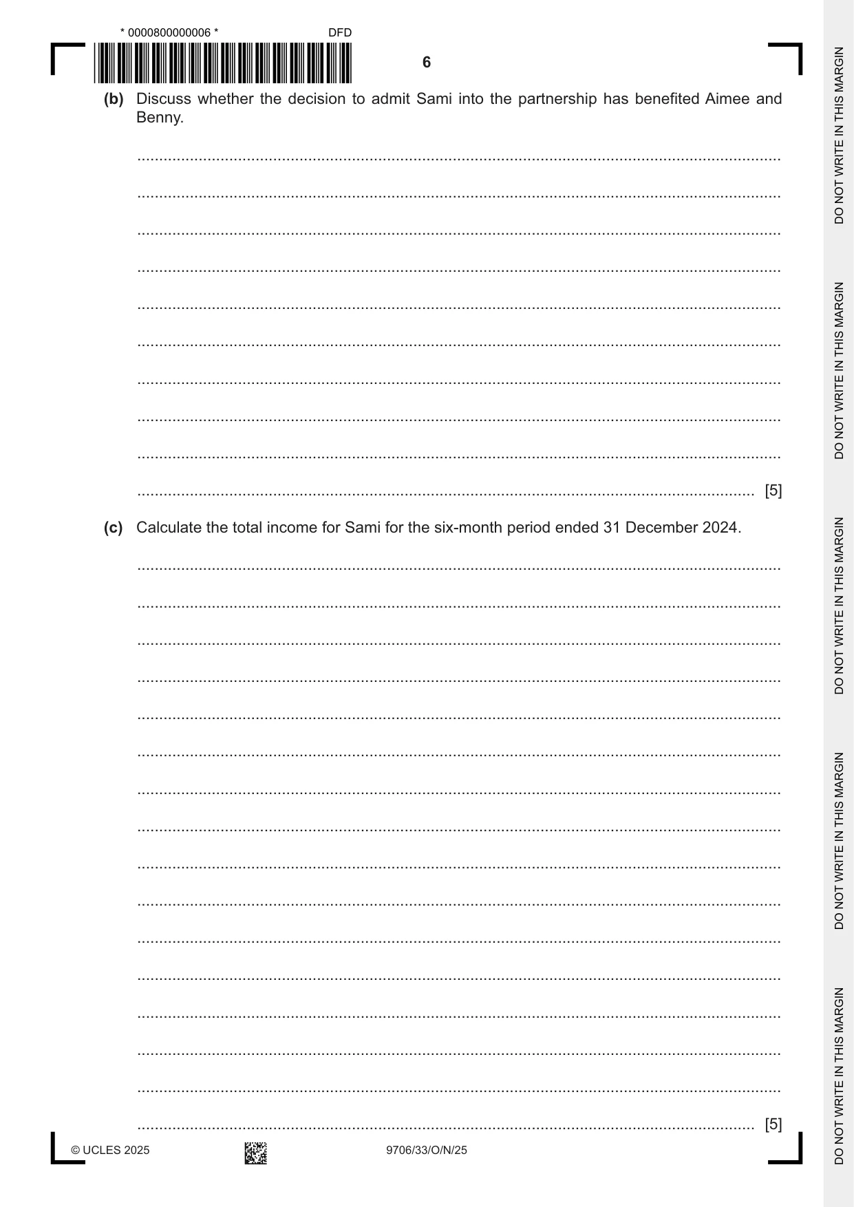 Cambridge A Level Accounting 9706 2025 Oct/Nov Paper 3 · Variant 3 question paper, page 6 of 12
