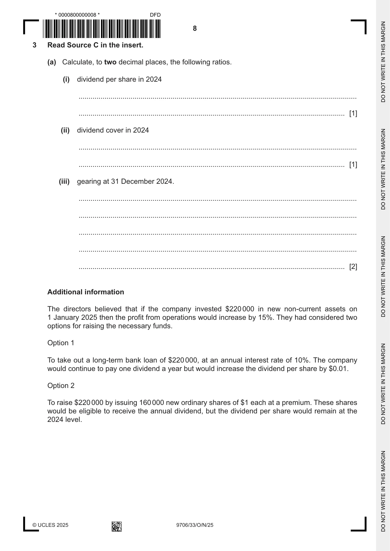 Cambridge A Level Accounting 9706 2025 Oct/Nov Paper 3 · Variant 3 question paper, page 8 of 12