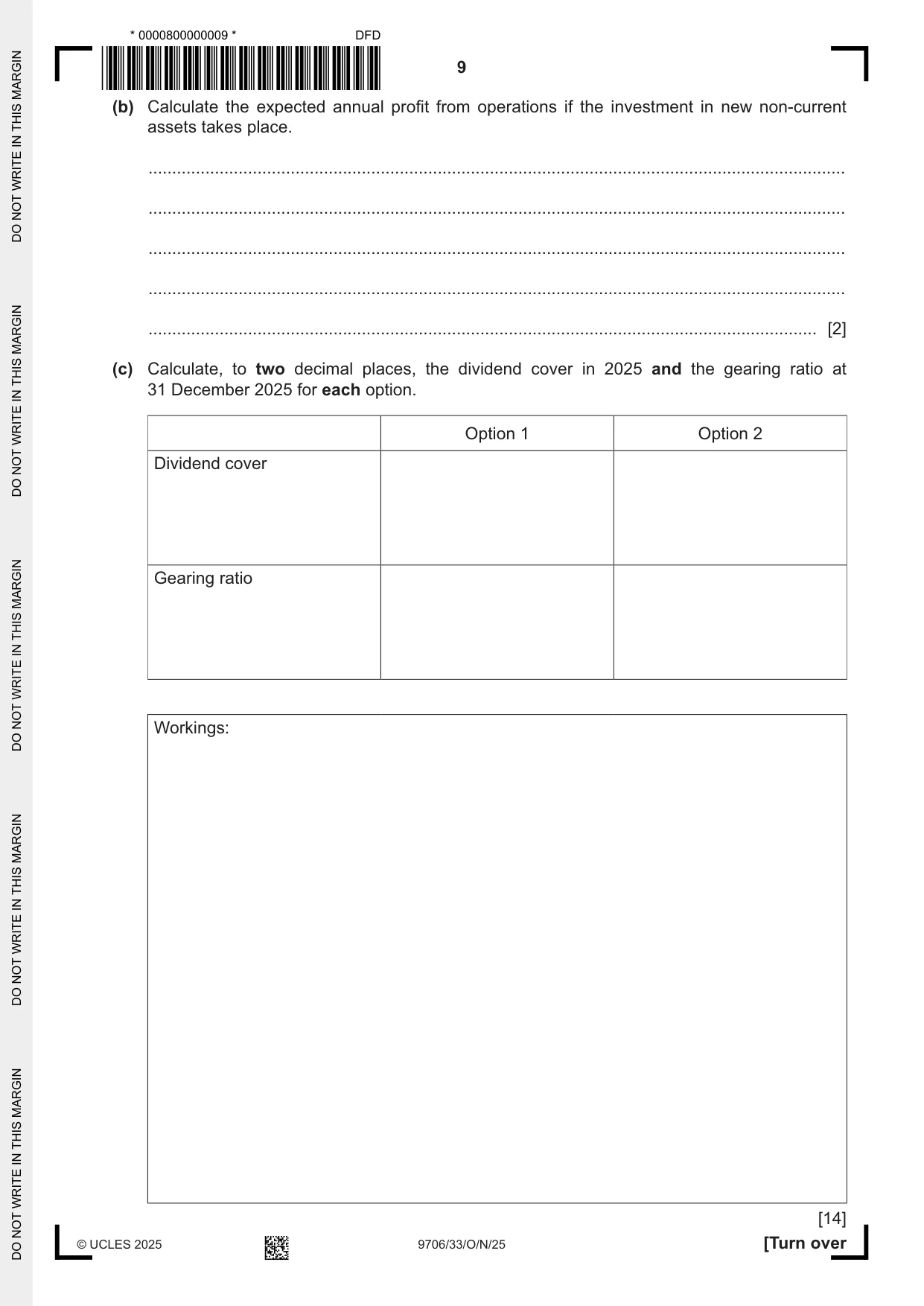 Cambridge A Level Accounting 9706 2025 Oct/Nov Paper 3 · Variant 3 question paper, page 9 of 12