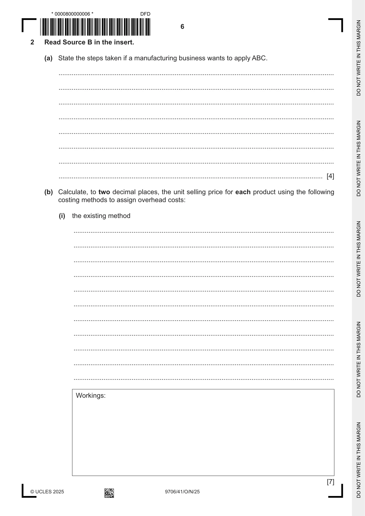 Cambridge A Level Accounting 9706 2025 Oct/Nov Paper 4 · Variant 1 question paper, page 6 of 8