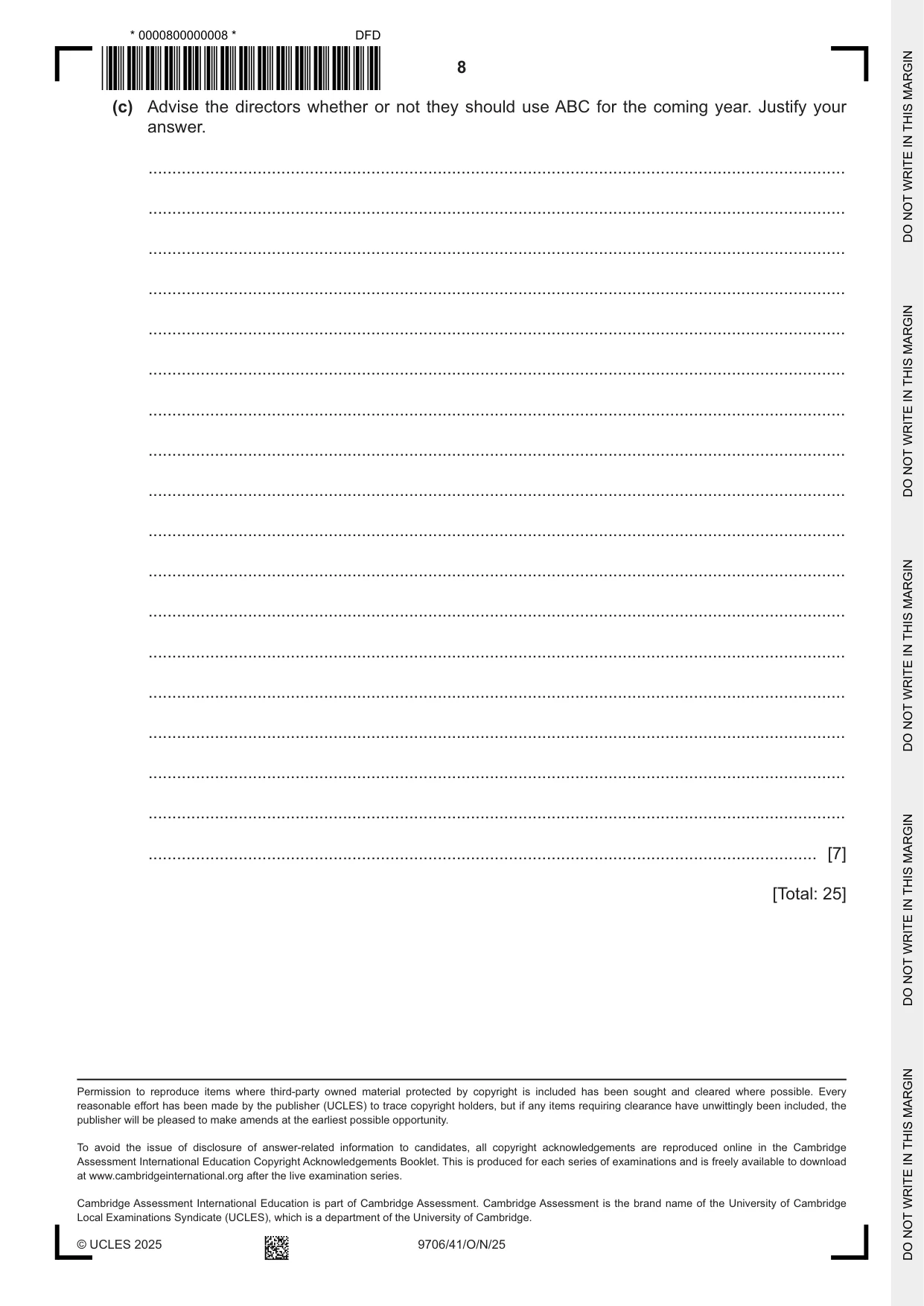 Cambridge A Level Accounting 9706 2025 Oct/Nov Paper 4 · Variant 1 question paper, page 8 of 8